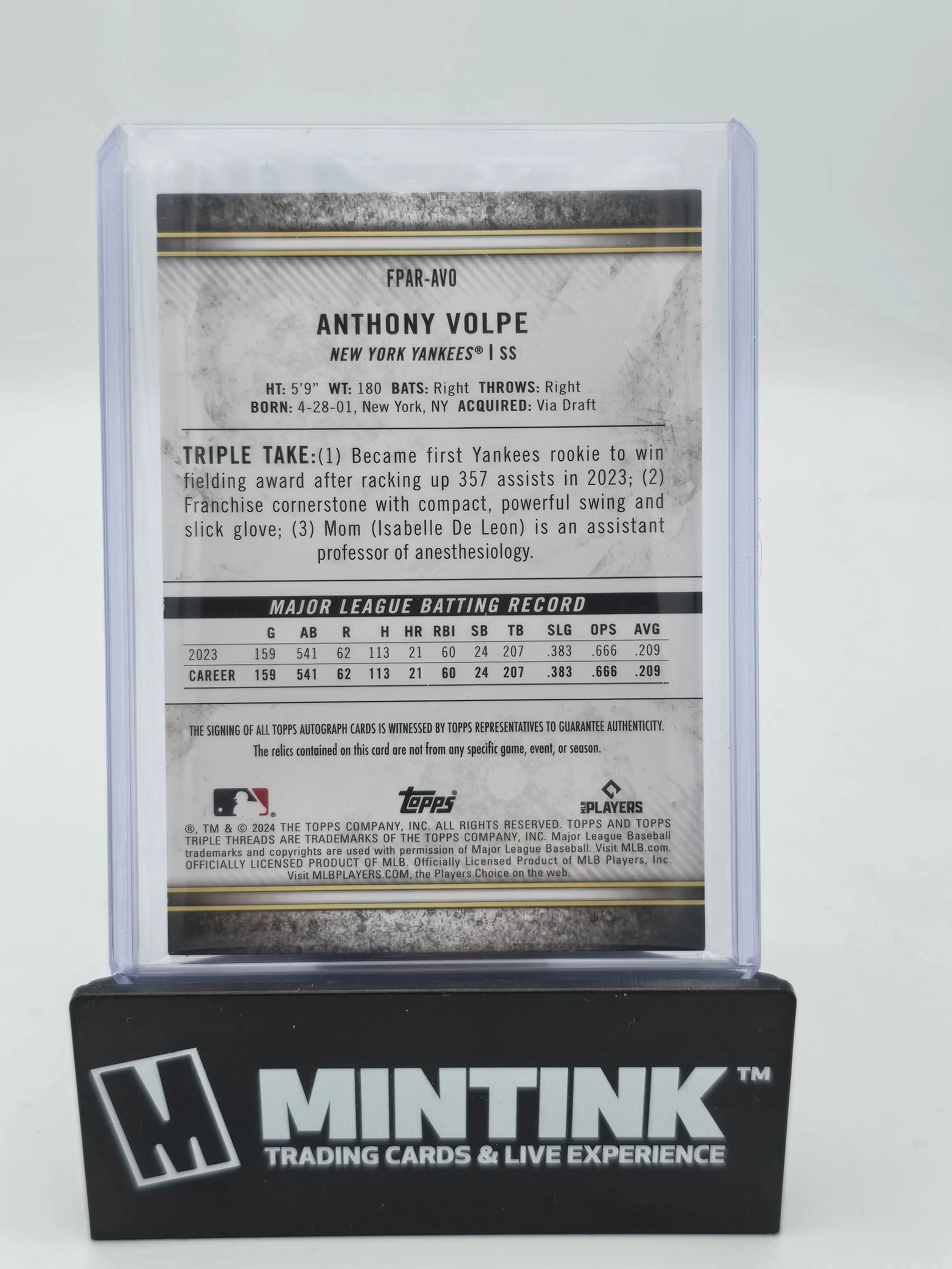 2024 Topps Triple Threads Baseball Anthony Volpe Green Triple Relic Auto /50 - MLB Collectible Trading Card for Fans & Investors - Perfect for Display, Gifts, and Sports Memorabilia Collections