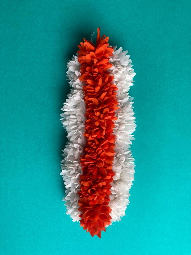 Dreams@Bharatanatyam Artificial Jasmine Flower Hair Garland - White (2 Pieces) & Orange (1 Piece) 15 Inch Hair Accessories for Wedding, Dance Performance & Special Occasions