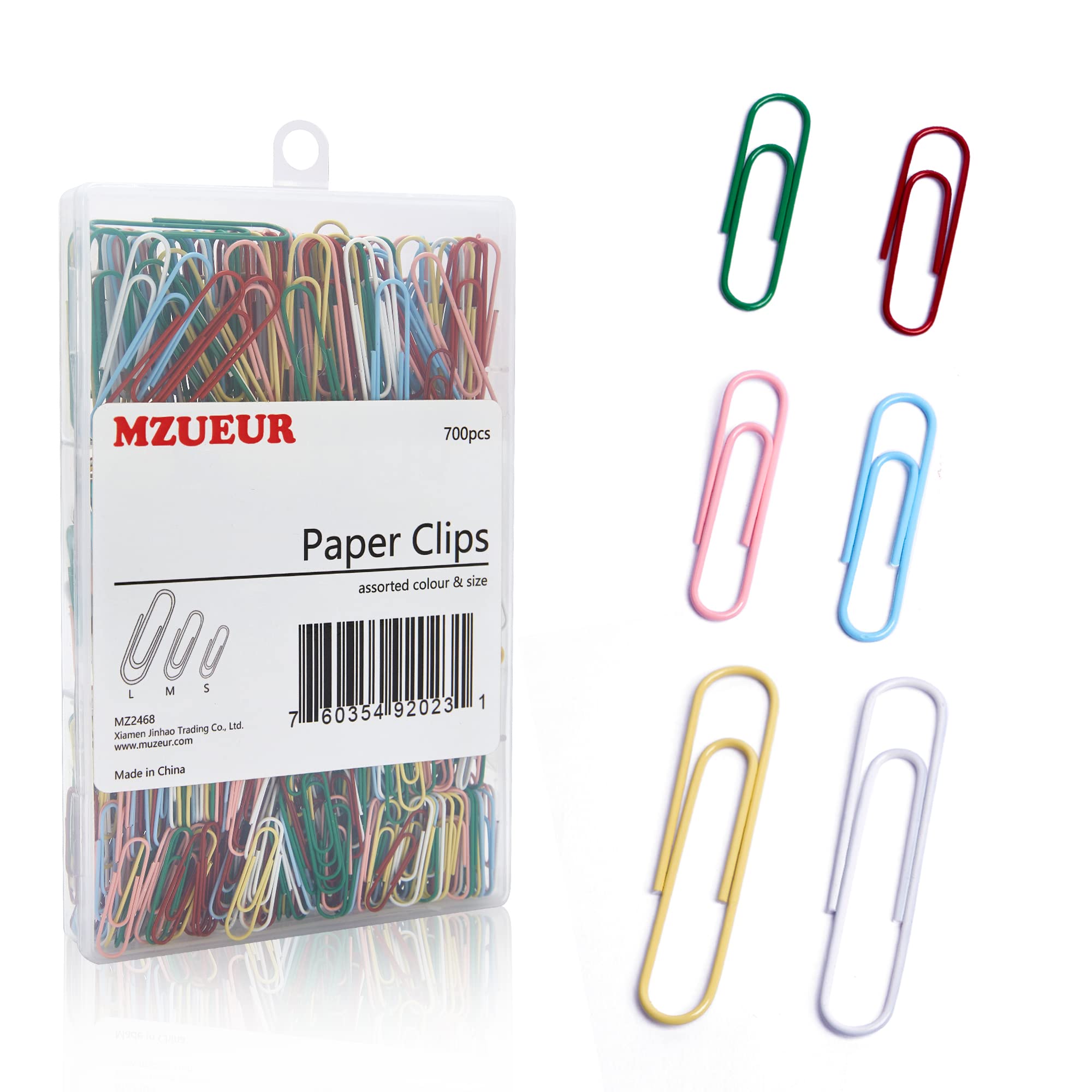Colorful MZUEUR Paper Clips Assorted Sizes - 700 PCS Small, Medium & Jumbo Paperclips for Office, School, Crafting & Document Organization | Bulk Paper Clips Set for Filing, Scrapbooking & DIY Projects