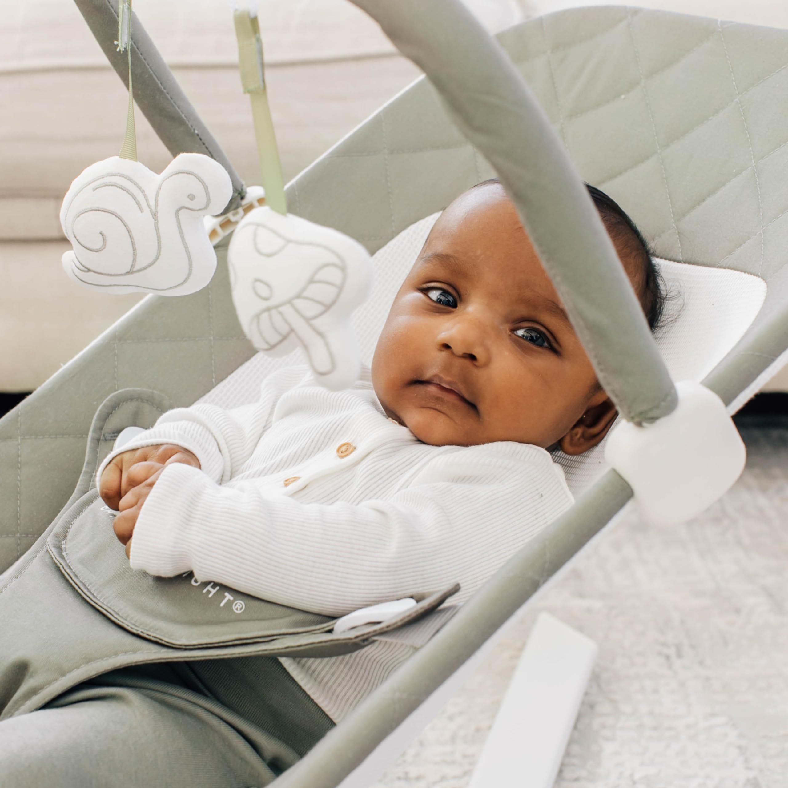 Baby Delight Alpine Deluxe Portable Baby Bouncer - Infant Rocker for 0-6 Months | 100% GOTS Certified Organic Cotton Fabric in Sage Green | Perfect for Nursery, Travel & Soothing Newborns