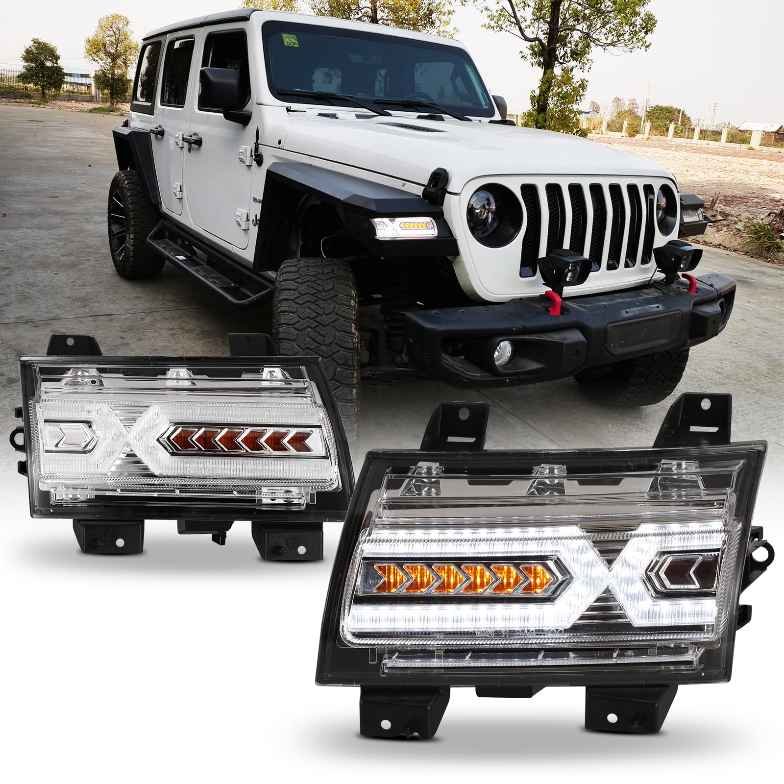LED Sequential Turn Signal Lights for Jeep Wrangler JL (2018-2024) & Gladiator JT (2020-2024) - Clear Lens Side Marker Lights - 1 Pair - Not Compatible with Sport/Sport S Models - Upgrade Your Off-Road Vehicle Lighting for Enhanced Safety & Style