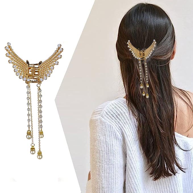 Elegant Crystal Pearl Butterfly Hair Clips for Women - Pack of 2, Shiny Hair Pins with Tassels, Perfect Gift for Birthday, Party & Wedding - Great for Bridal, Prom, and Everyday Hairstyles