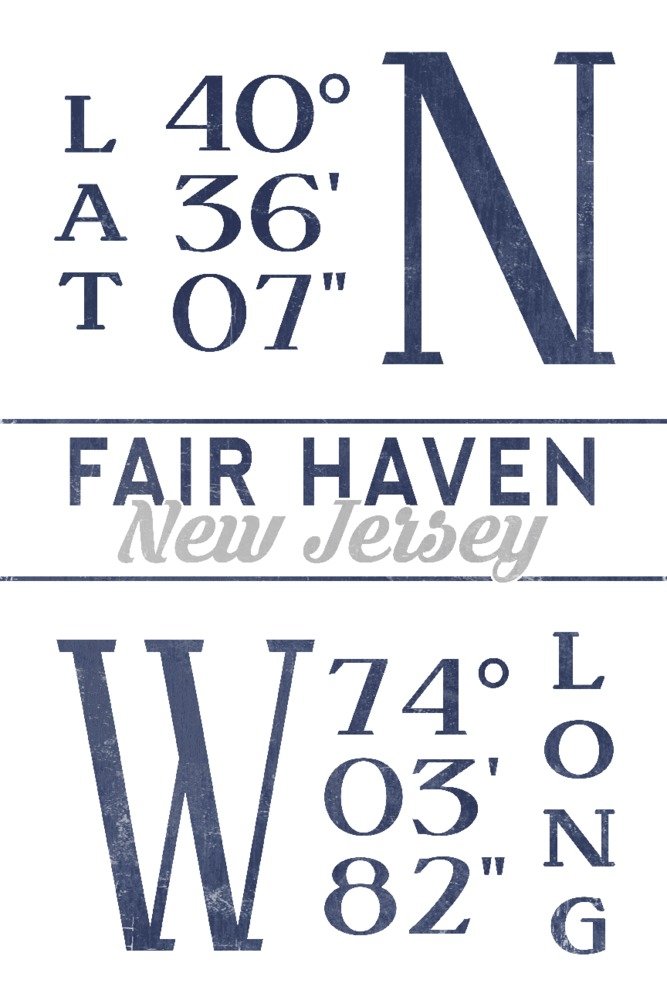 Fair Haven New Jersey Latitude Longitude 79076 - 24x36 Signed Art Print Wall Decor Poster - Perfect for Home Office Living Room Coastal Decor