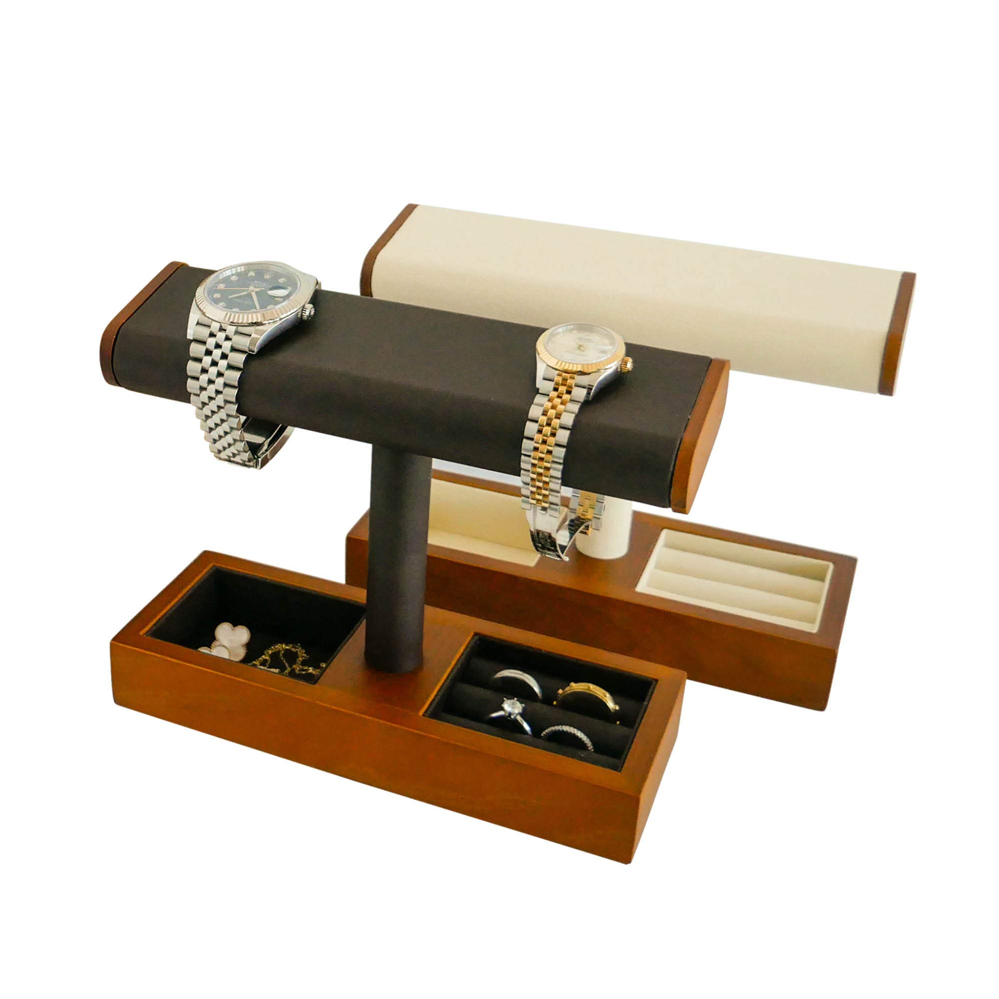 Premium Solid Ashwood Watch Stand & Jewelry Organizer - Elegant Countertop Display for Watches, Bracelets, Rings & Necklaces - Perfect for Bedroom Vanity, Dresser Top or Gift Presentation