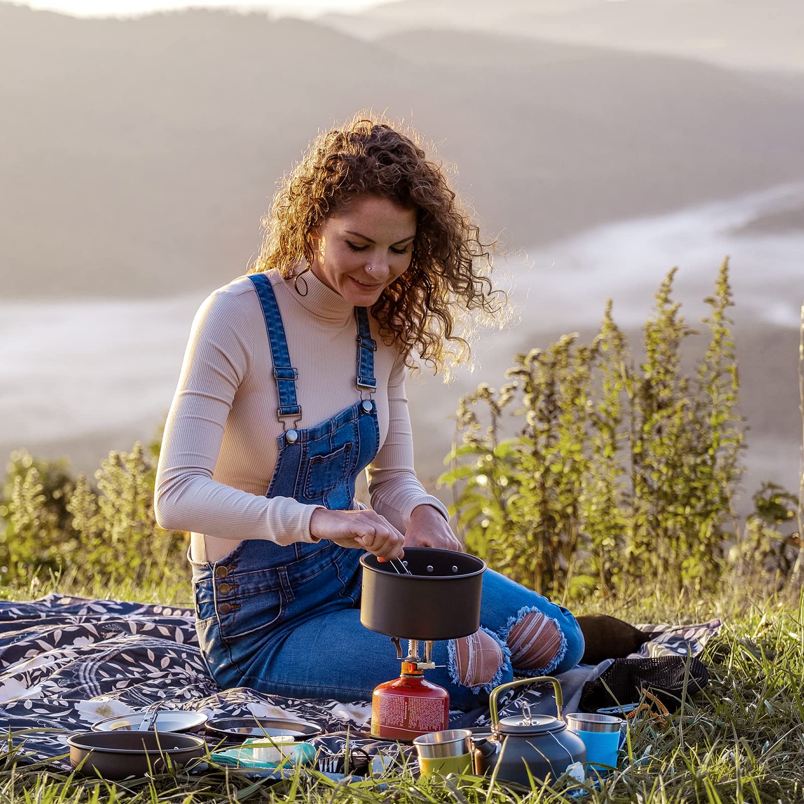 G4Free 19PCS Camping Cookware Set - Non-Stick Pot & Pan with Kettle, Stainless Steel Cups, Plates, Forks, Knives & Spoons - Lightweight Backpacking Gear for Hiking, Picnics & Outdoor Cooking Adventures