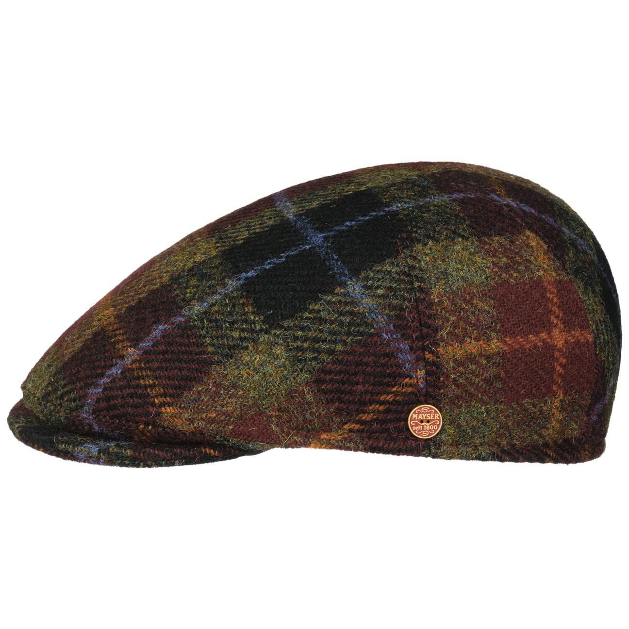 Mayser Sidney Classic Harris Tweed Flat Cap for Men - Vintage Wool Newsboy Hat for Outdoor, Golf, and Casual Wear