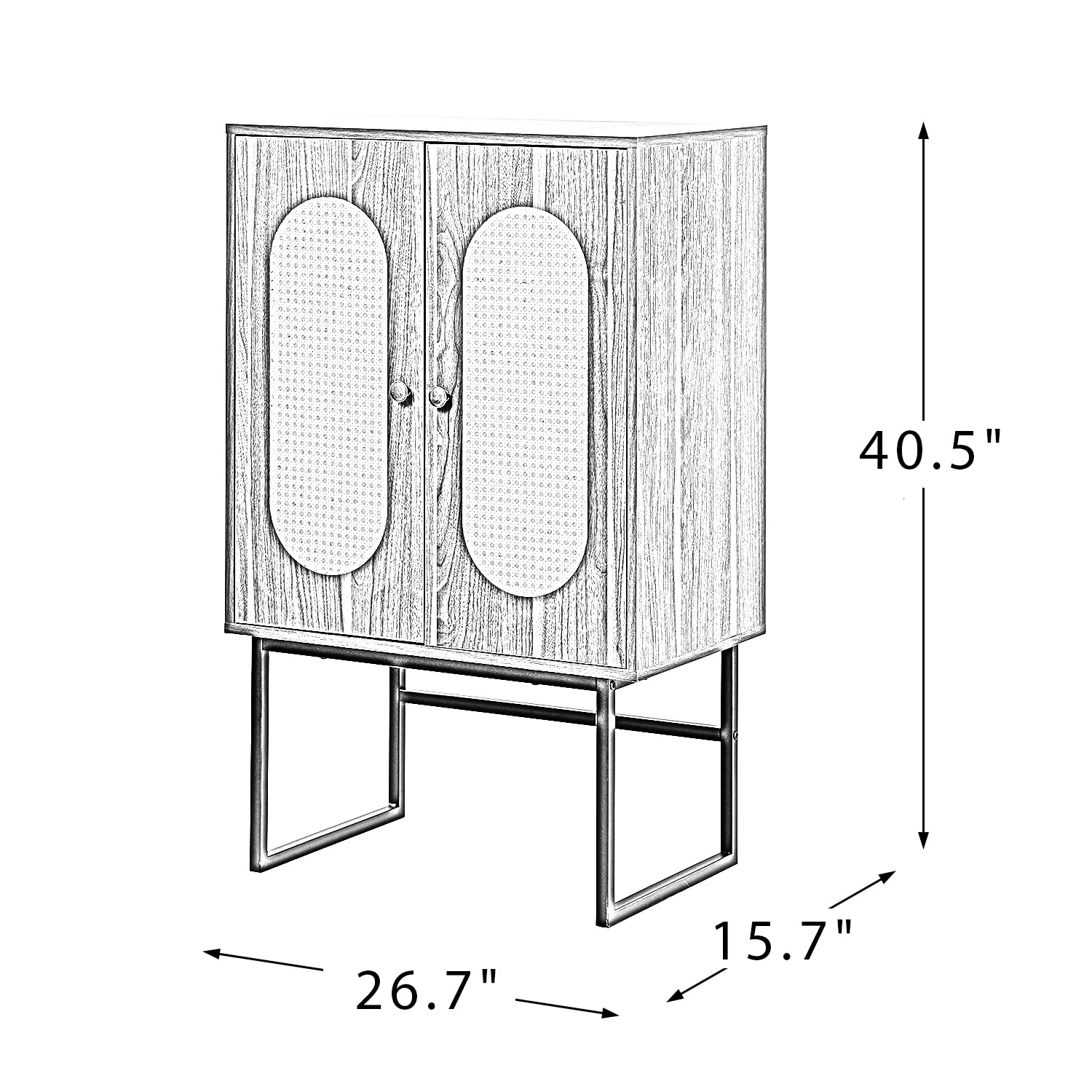 Handmade Natural Rattan Storage Cabinet with 2 Doors - Solid Wood Console Table, Sideboard Buffet Cabinet for Living Room, Dining Room, Entryway & Kitchen - Stylish Home Organization & Storage Solution (Brown)