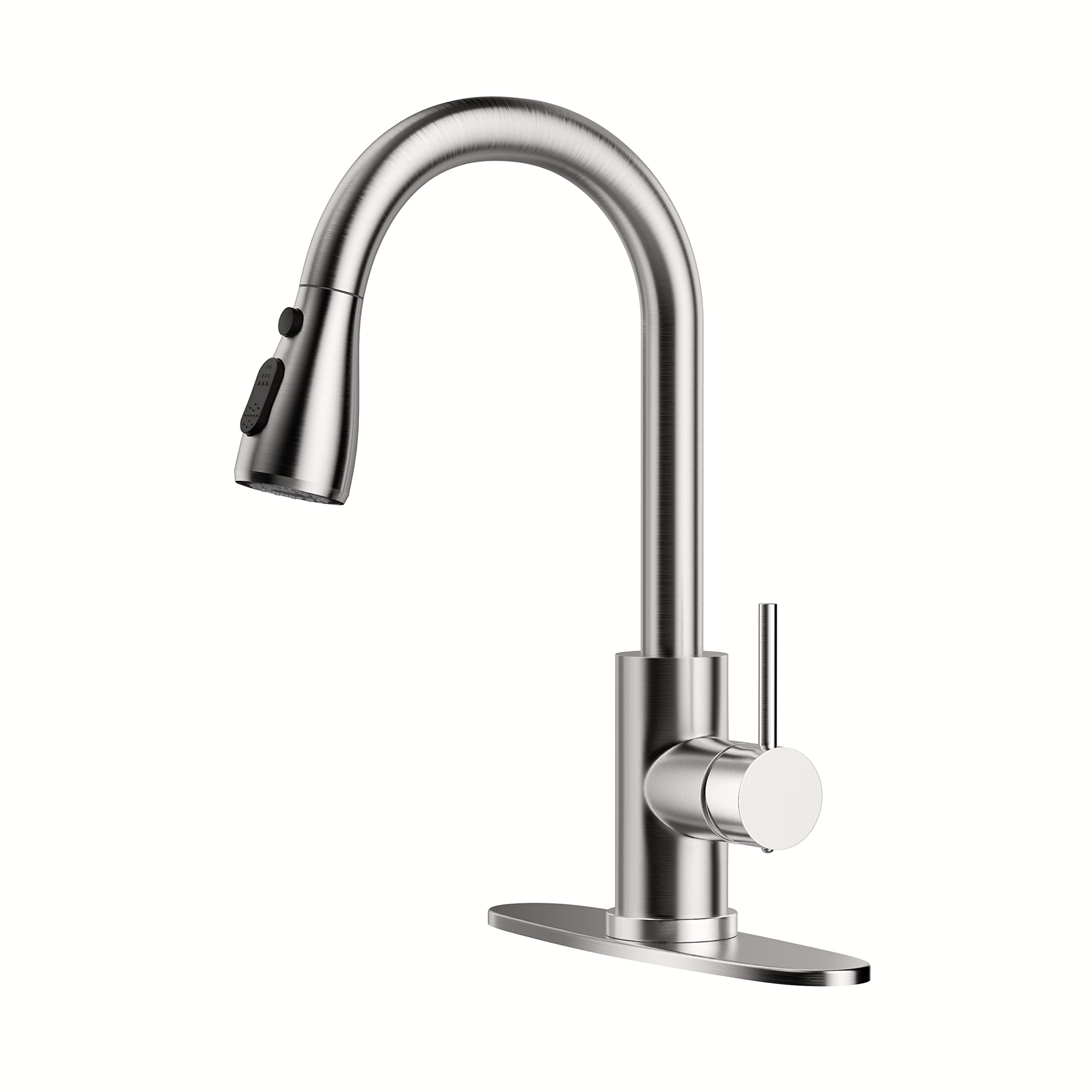 Commercial Grade Stainless Steel Pull-Down Kitchen Faucet with High Arc Spray - Single Handle Brushed Nickel Sink Faucet for Bar, Laundry, RV & Farmhouse Use - Perfect for Heavy-Duty Kitchen Tasks and Outdoor Applications