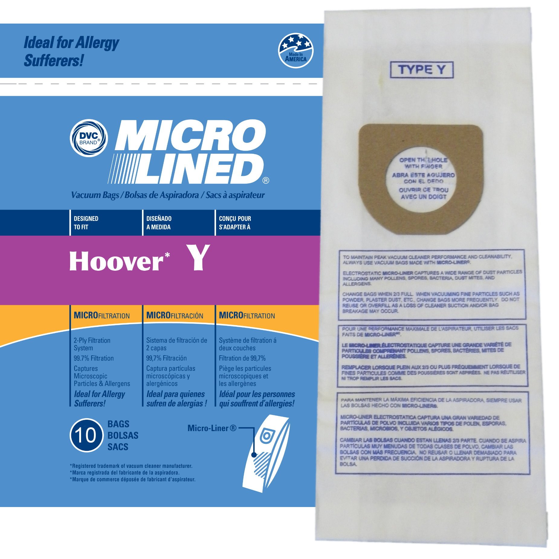 Hoover Windtunnel Y Vacuum Bags - 10 Pack for Pet Hair & Allergies