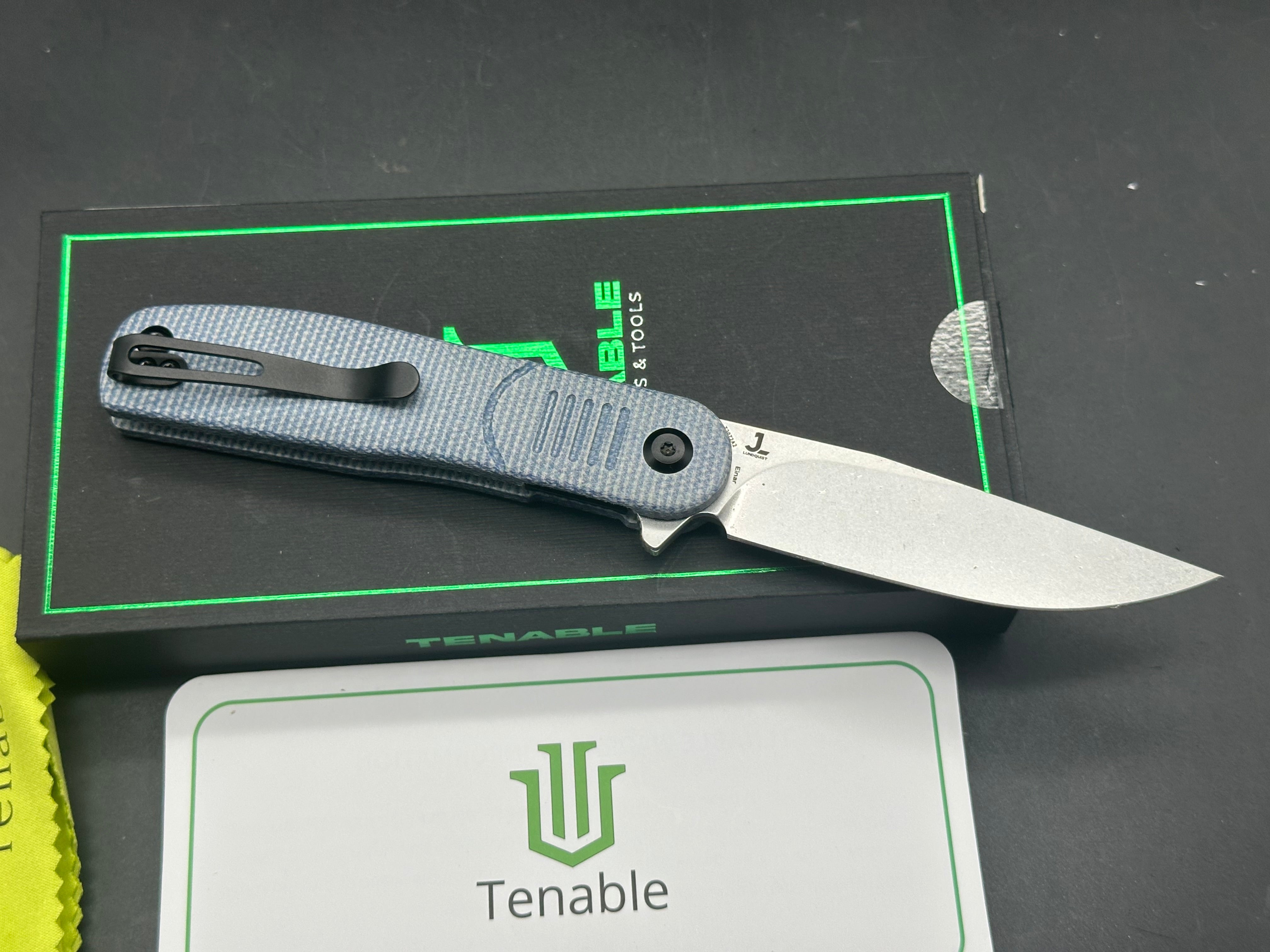 Premium TENABLE EINAR Folding Knife - Blue Micarta Handle, NITRO-V Steel Plain Edge with Stonewash Finish - EDC, Outdoor, Camping & Survival Tool