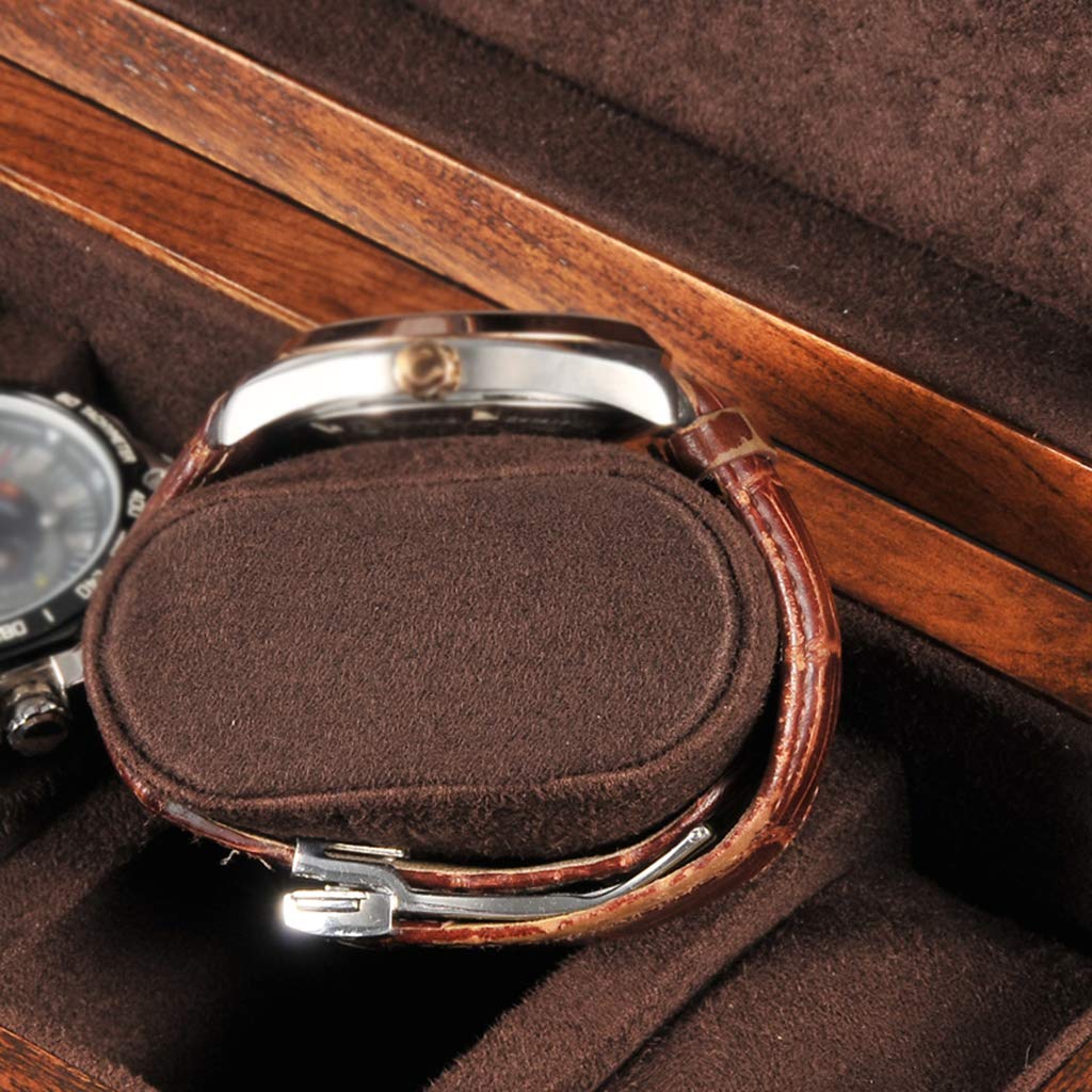 5 Grid Jewelry Display Box for Watches & Bracelets - Brown Organizer with Pillows & Clasp for Retail Stores