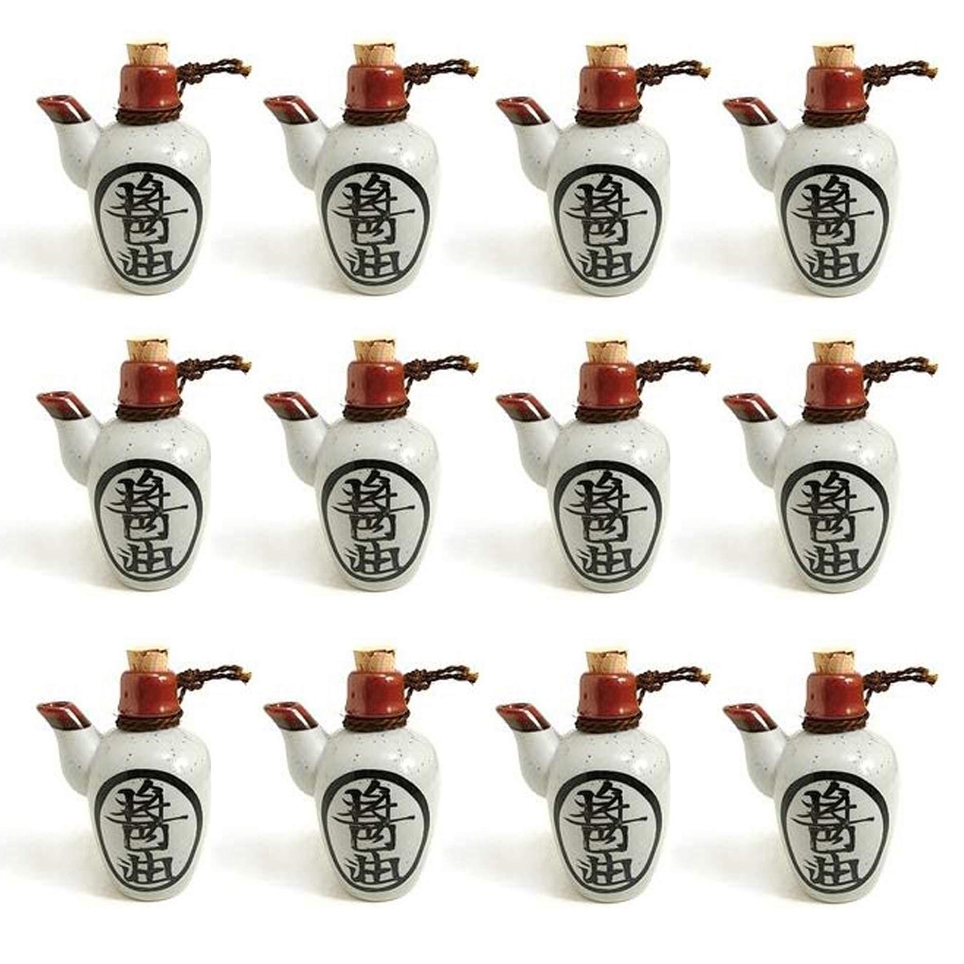 Premium Japanese Soy Sauce Dispenser - 7oz Traditional Shoyu Bottle with Cork Stopper, Handcrafted Pottery White Soy Sauce Pot (Pack of 12) - Perfect for Sushi Restaurants, Home Kitchens & Asian Cooking Gifts