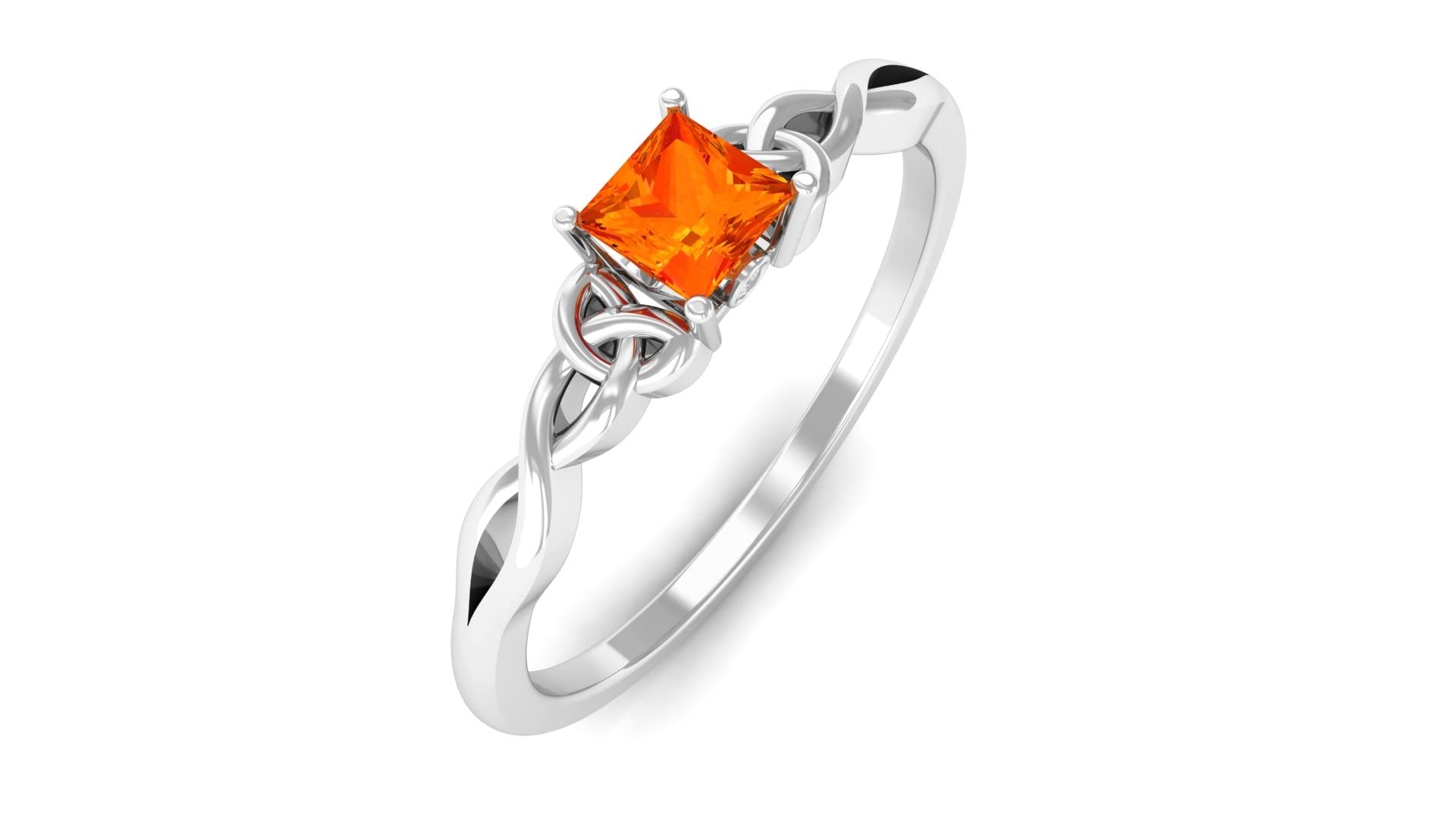 1/4 CT Princess Cut Orange Sapphire Solitaire Ring with Diamond Accents, 14K Solid Gold Celtic Engagement Ring for Women - Perfect for Weddings, Anniversaries & Special Occasions