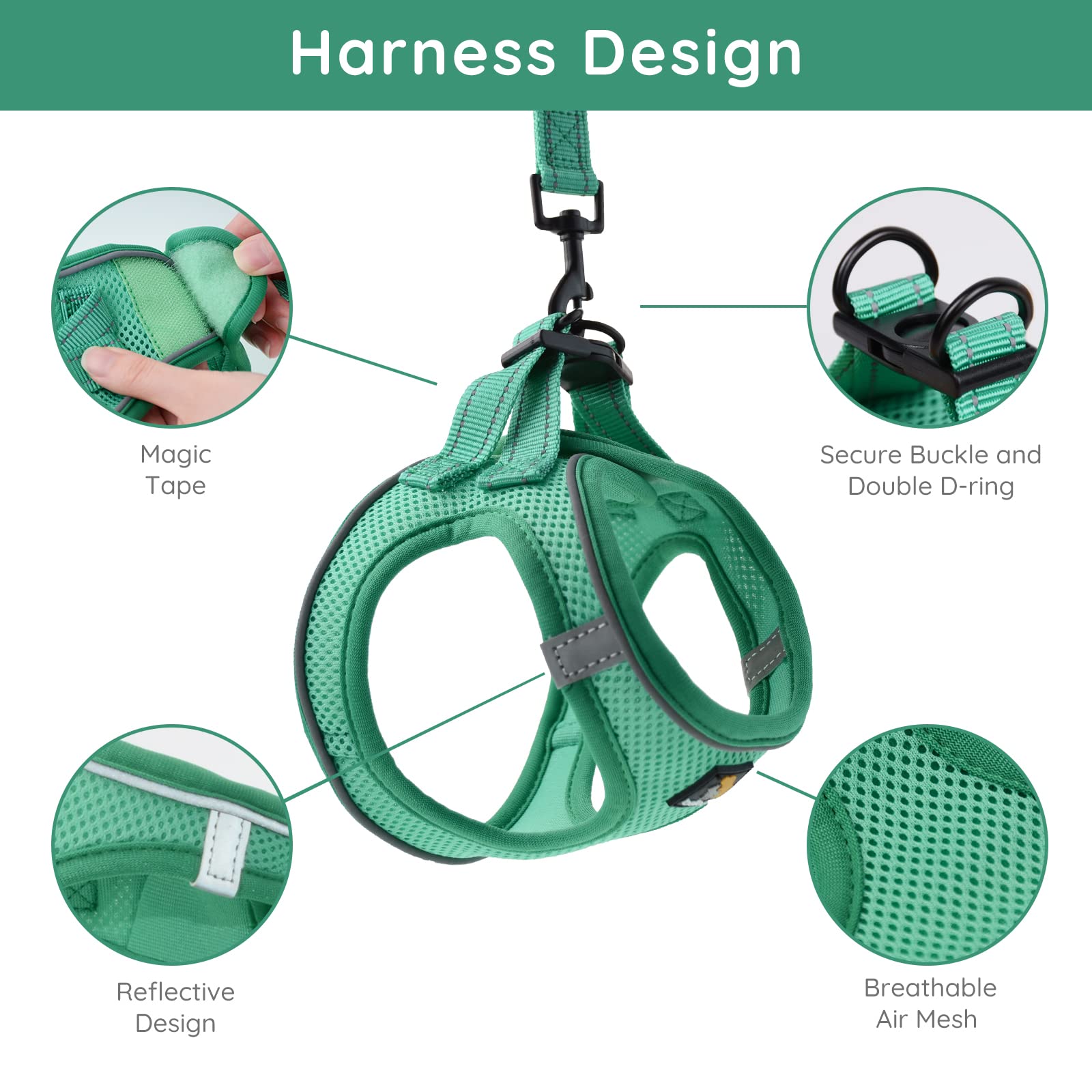 BELLA & PAL No-Pull Step-in Dog Harness with Leash Set for Small & Extra Small Dogs - Comfortable & Secure Puppy Harness for Walking, Training & Outdoor Adventures (Green)
