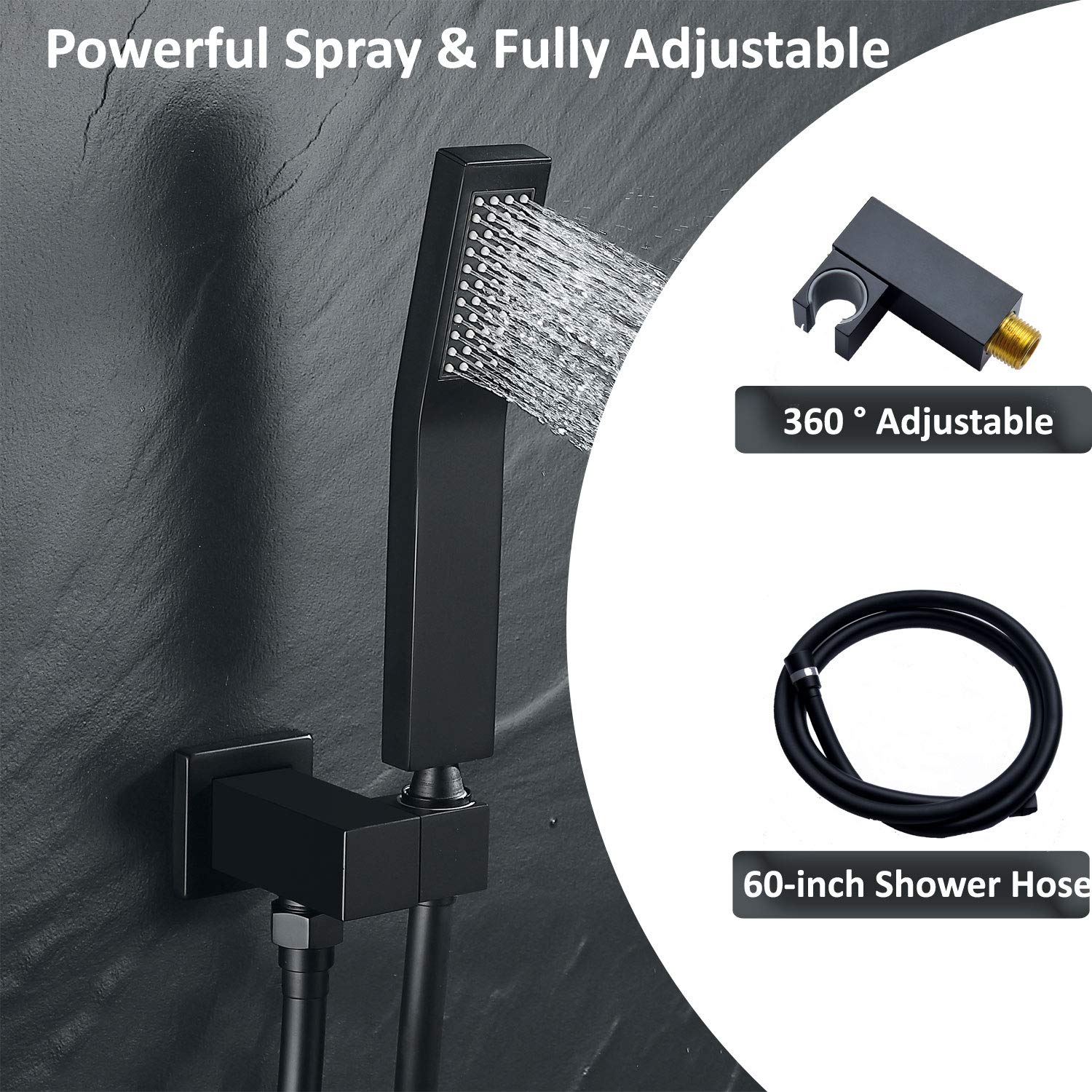 Premium Black Shower System with Tub Spout & Rainfall Showerhead - Complete Wall-Mounted Set Includes Pre-Embedded Valve, Handheld Shower & 12-Inch Rain Shower Head for Luxurious Bathroom Upgrade | Perfect for Modern Homes, Spa-Like Experience & Water-Saving Bathrooms