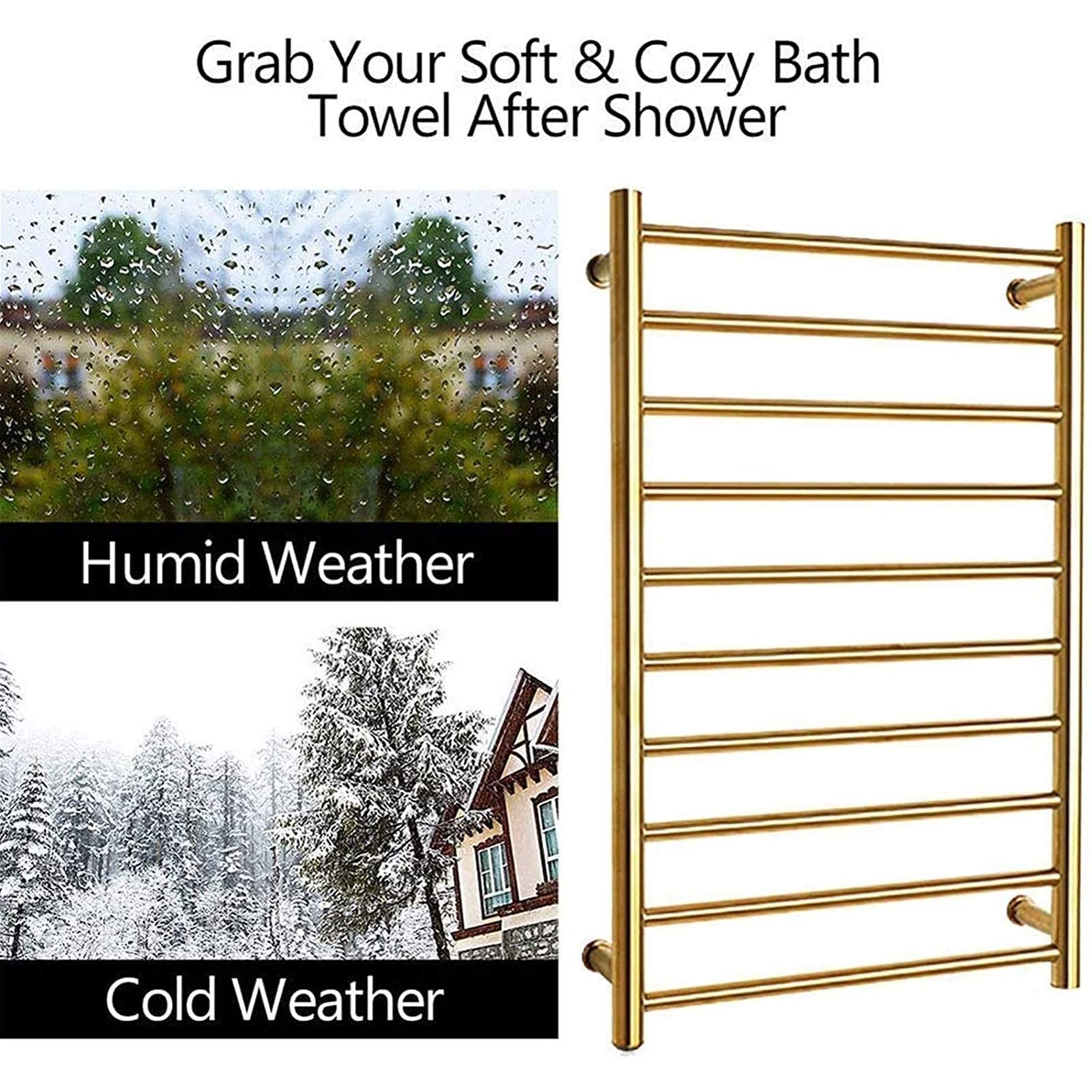 Premium 304 Stainless Steel Electric Towel Warmer - Wall Mounted Heated Towel Rack with 10 Bars, 88W Hardwired Bathroom Radiator (Gold) - Perfect for Spa, Luxury Hotels & Modern Home Bathrooms