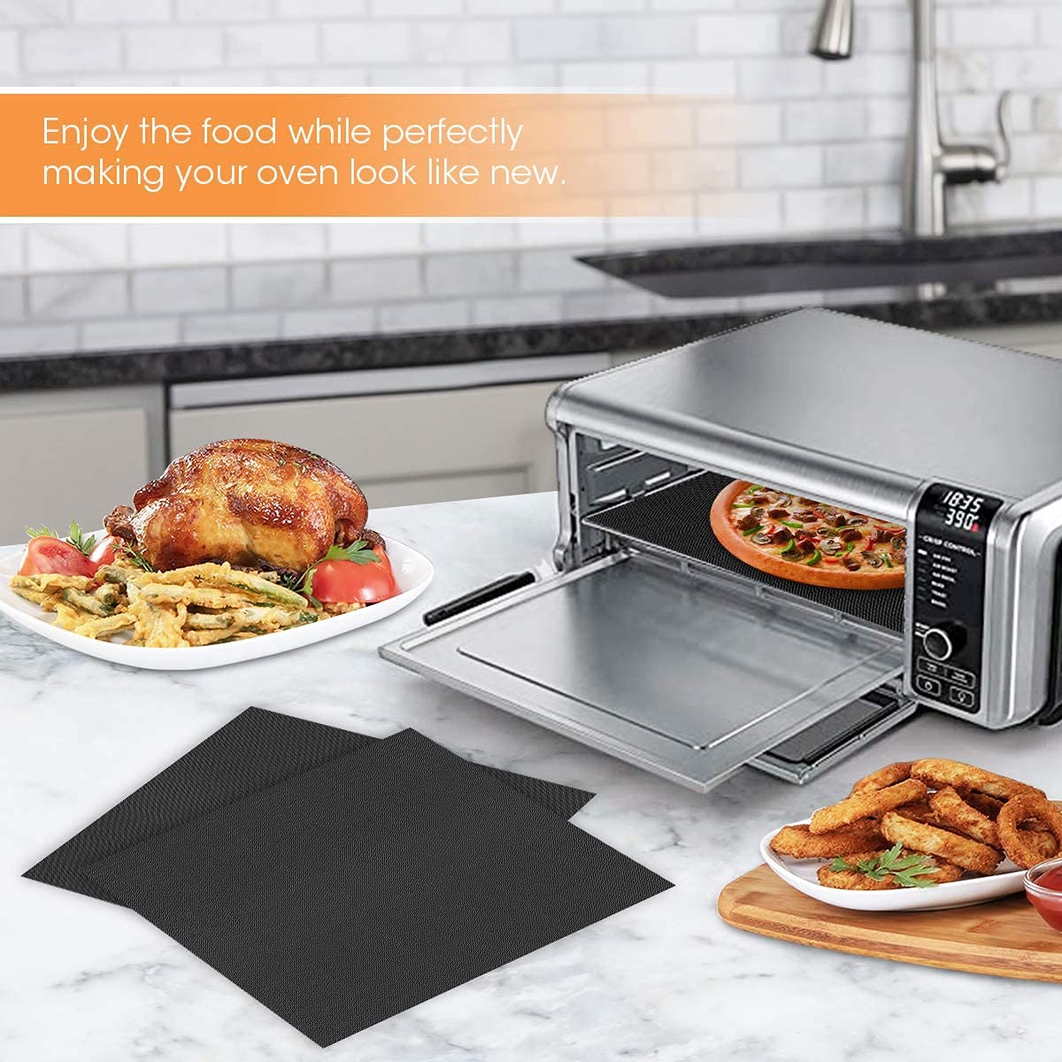Non-Stick Air Fryer Oven Liners 3 Pack - Compatible with Ninja Foodi SP101, Air Fry Oven DT251, Toaster & Microwave - Perfect for Baking, Roasting & Reheating in Gas/Electric Ovens