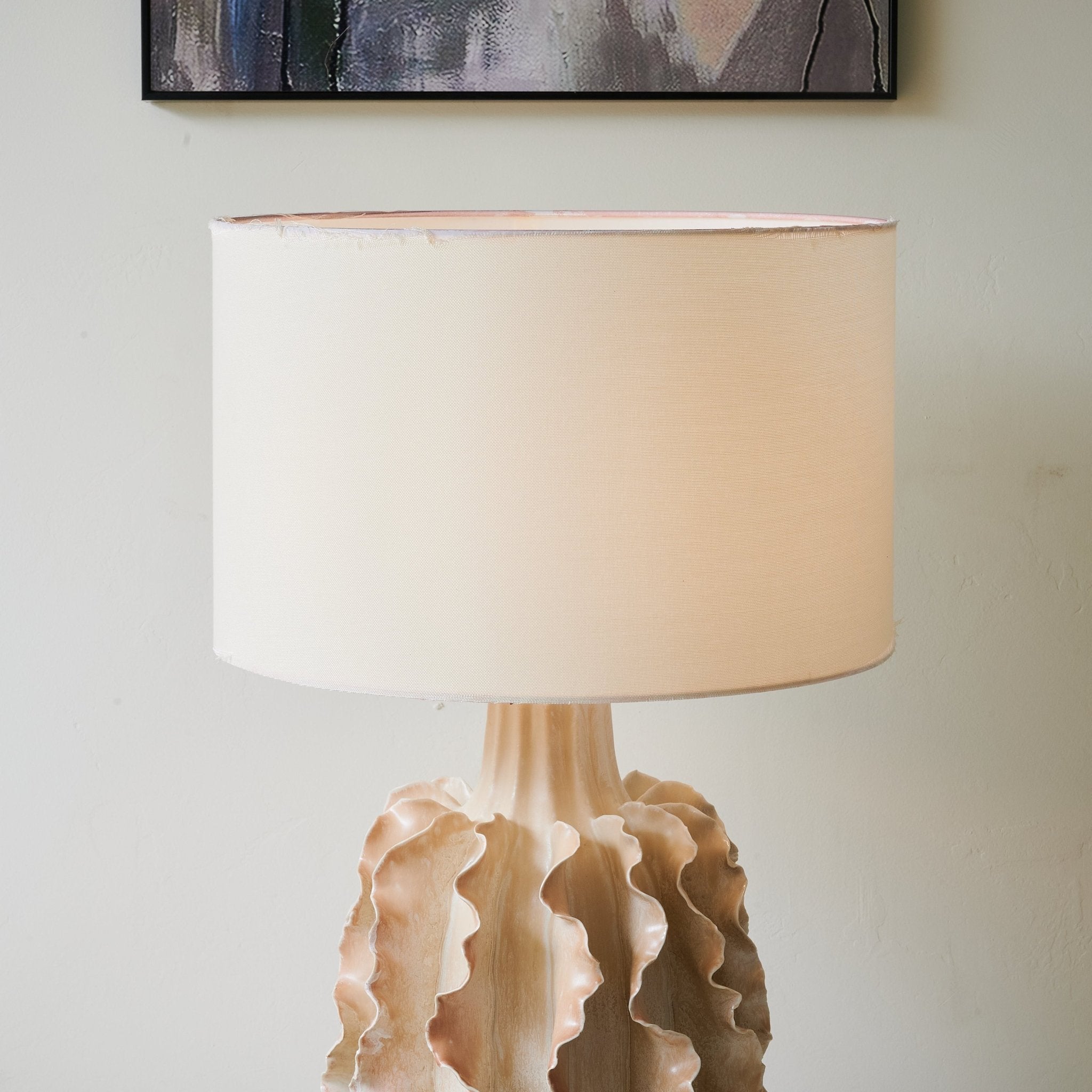Handmade Rippled Clay Table Lamp - Modern Ceramic Bedside Light for Living Room, Bedroom & Office Decor