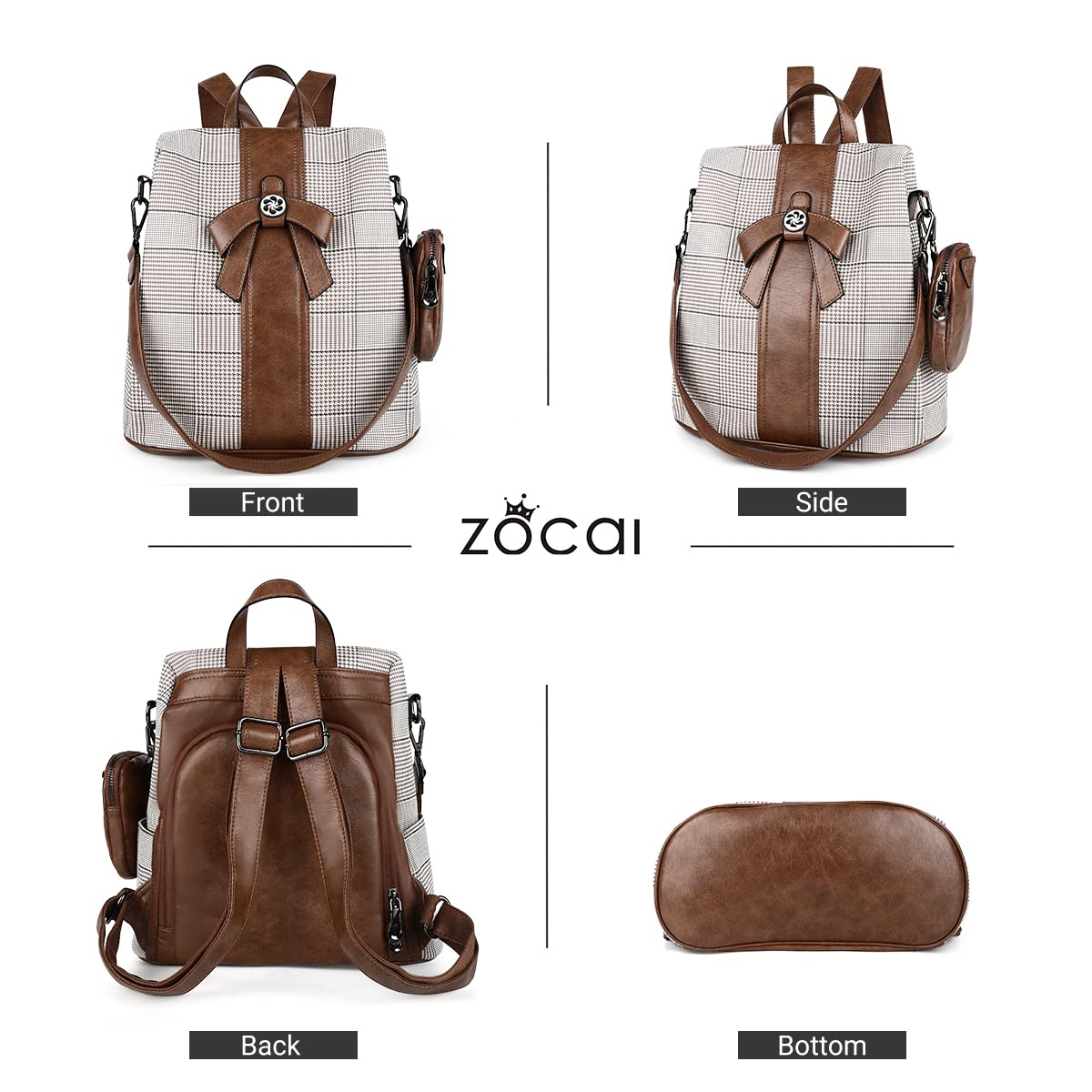 ZOCAI Women's Fashion Backpack Purse - PU Leather Anti-Theft Shoulder Bag & Satchel Daypack for Work, Travel & Daily Use