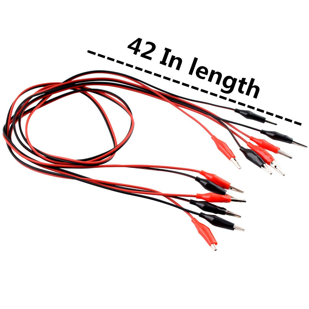 Eiechip Insulated Alligator Clips with Wires - 42 Inch Test Cable, Double-Ended Electrical Clips (Black & Red, 3 Groups) - Perfect for Circuit Testing, DIY Electronics, and Automotive Repairs