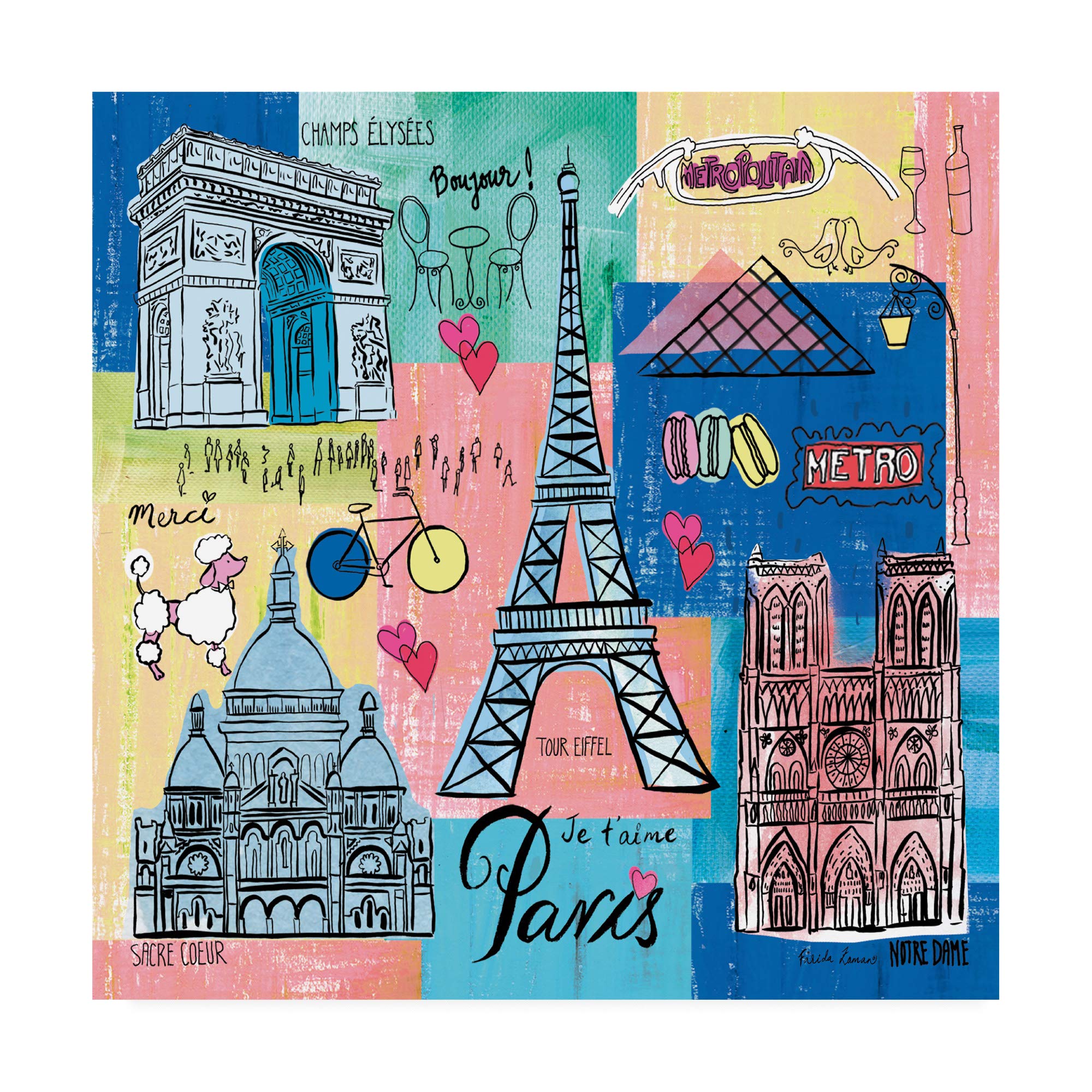 Trademark Fine Art 18x18 Global Travel II by Farida Zaman - Stunning Wall Decor for Living Room, Bedroom & Office - Perfect Travel Inspired Home Decor Gift