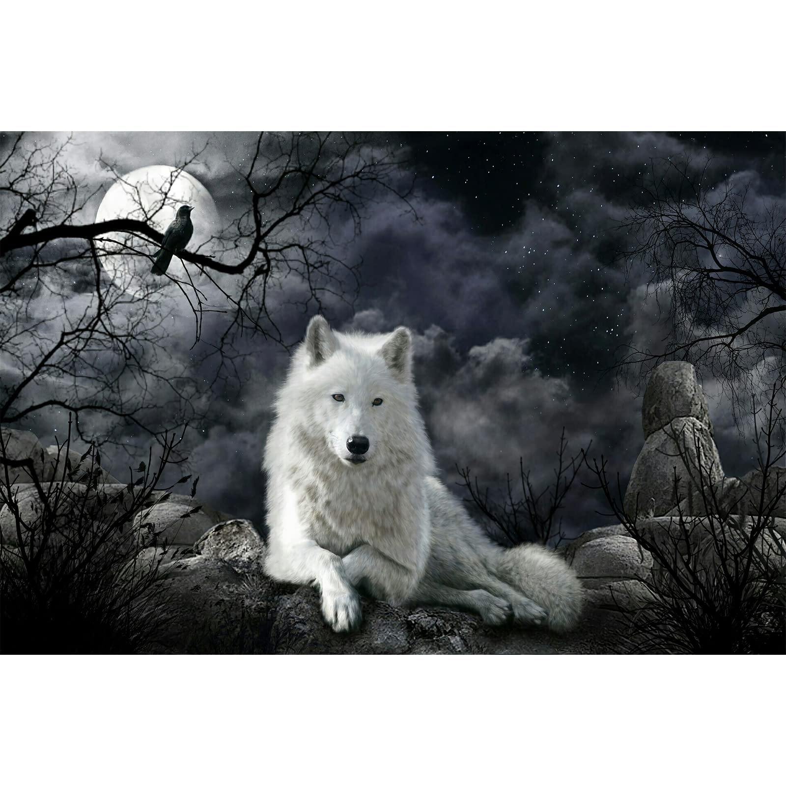 1000 Piece Jigsaw Puzzle - Crow and White Wolf Wooden Puzzle for Adults & Kids, DIY Home Decor (75x50cm) - Perfect for Family Game Night, Educational Toy & Wall Art