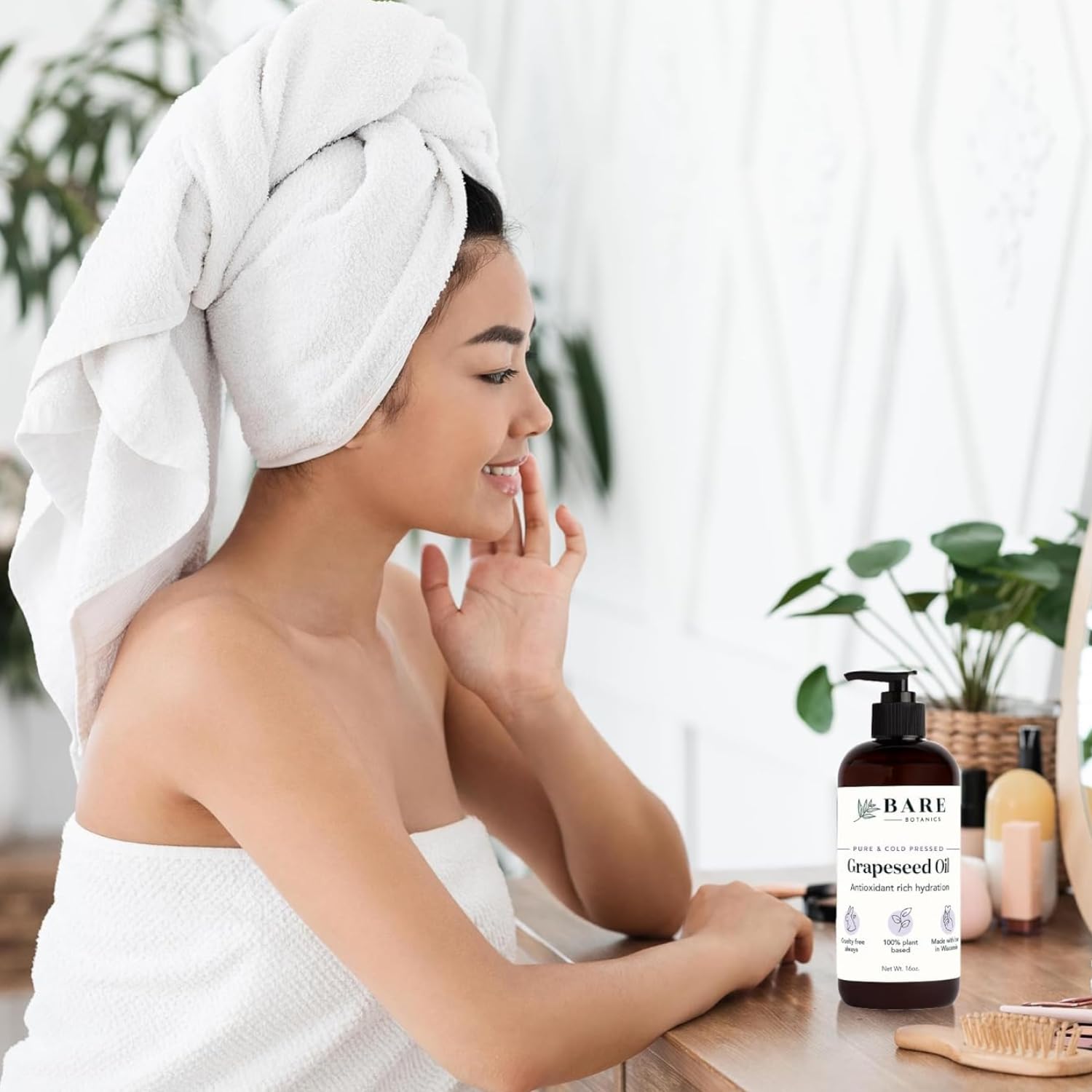 Bare Botanics 100% Pure Cold-Pressed Grapeseed Body Oil 16 oz - Natural Moisturizer for Dry Skin, Hair & Body - Vegan, Cruelty-Free Multipurpose Carrier Oil for DIY Beauty - Perfect for Massage, Aromatherapy & Daily Hydration