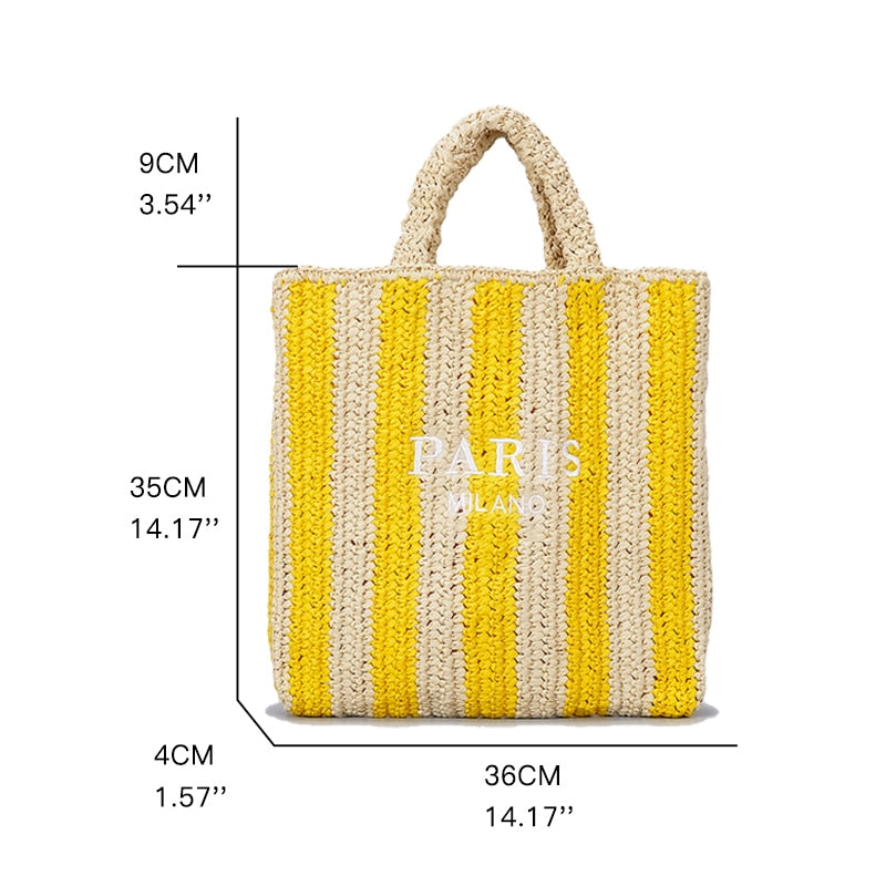 Stylish Women's Striped Straw Handbags - Trendy Summer Beach Tote for Vacation, Shopping & Outdoor Activities