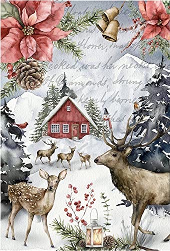 Premium A4 Rice Paper for Decoupage - Christmas Winter Deer Forest Design (2 Sheets) | Perfect for Scrapbooking, Card Making & DIY Holiday Decorations