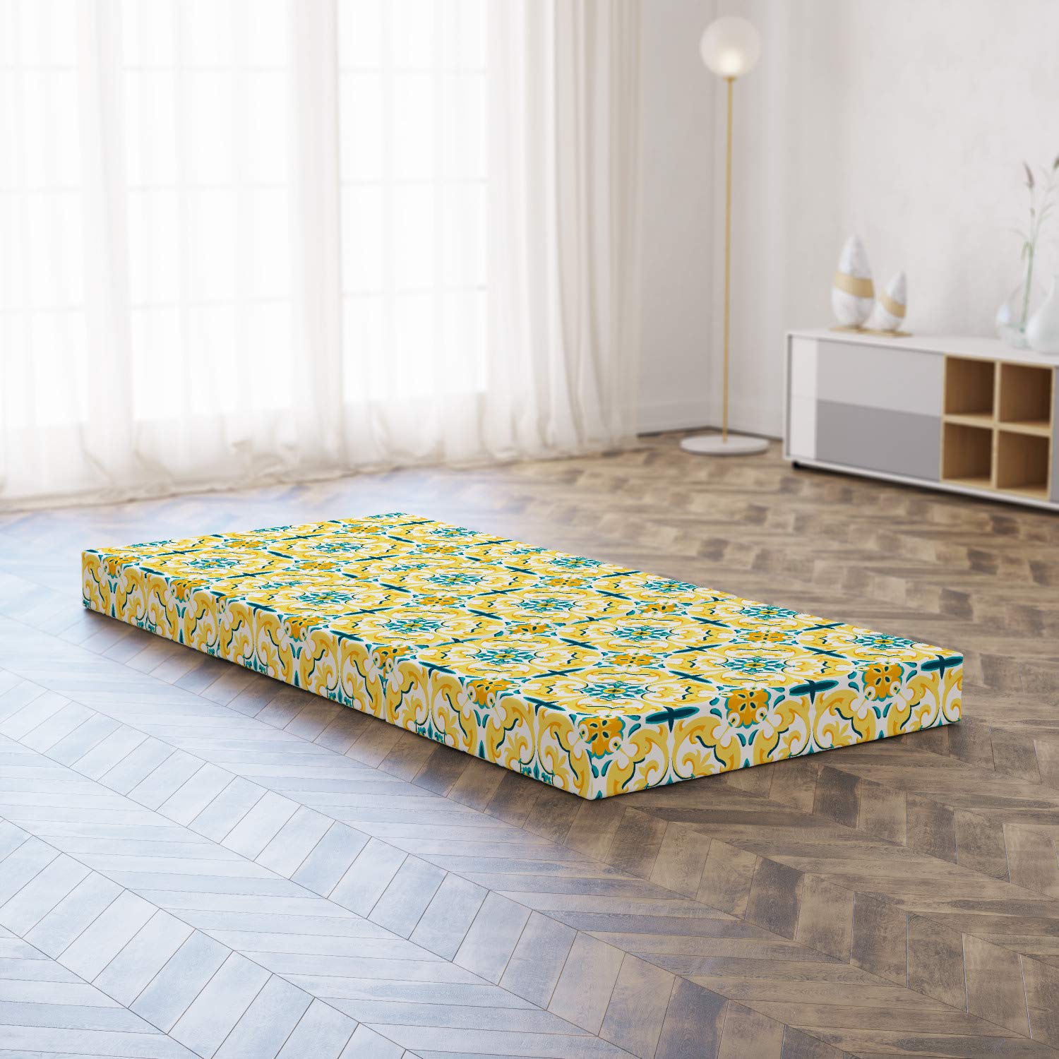 Ambesonne Victorian Foldable Mattress - Botanical Swirling Design, 74.8