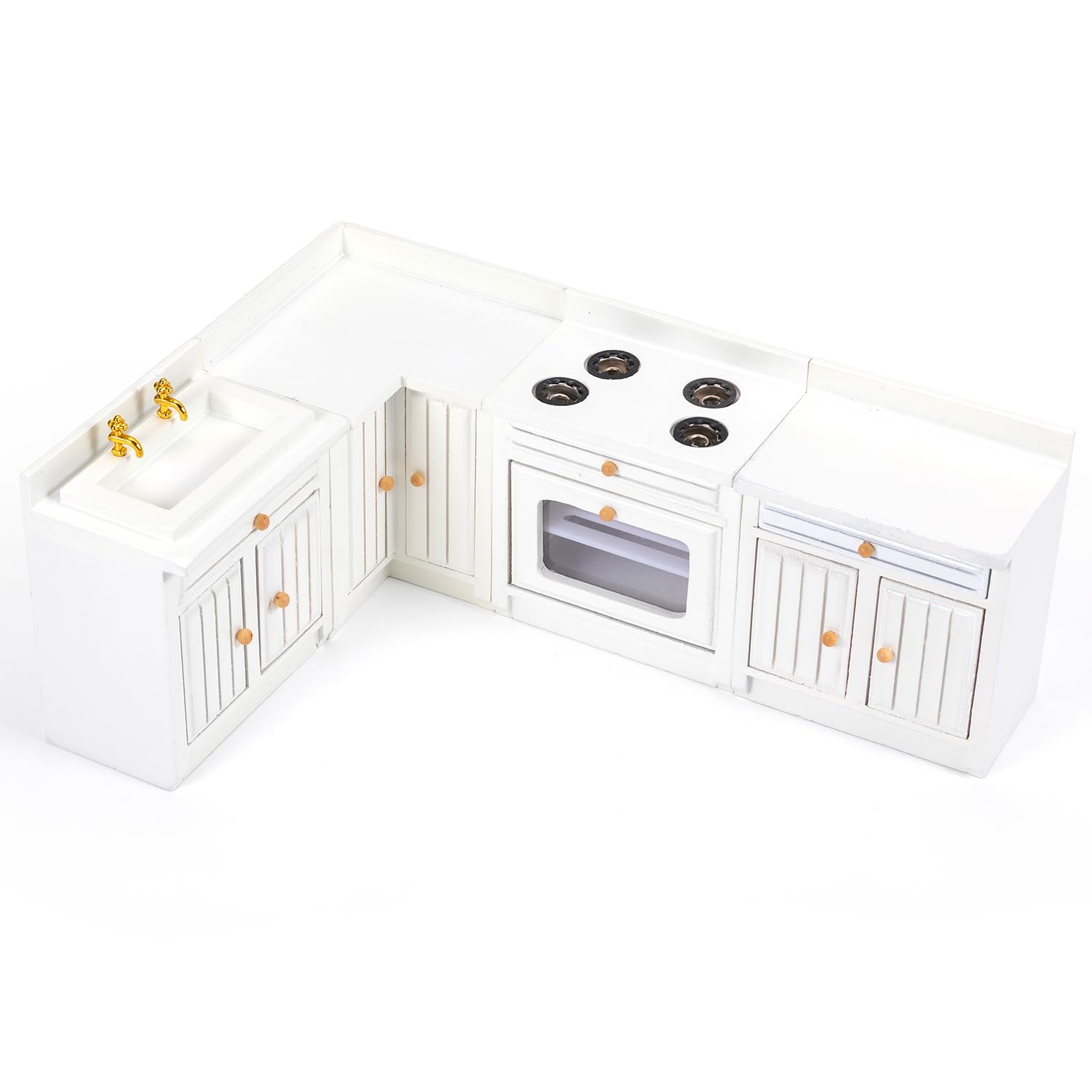 1:12 Scale Miniature Dollhouse Kitchen Set - 4 Pcs Wooden Freely Combined Cabinets for DIY Dollhouse Accessories | Perfect for Dollhouse Decor, Miniature Collectors & Creative Play (White)