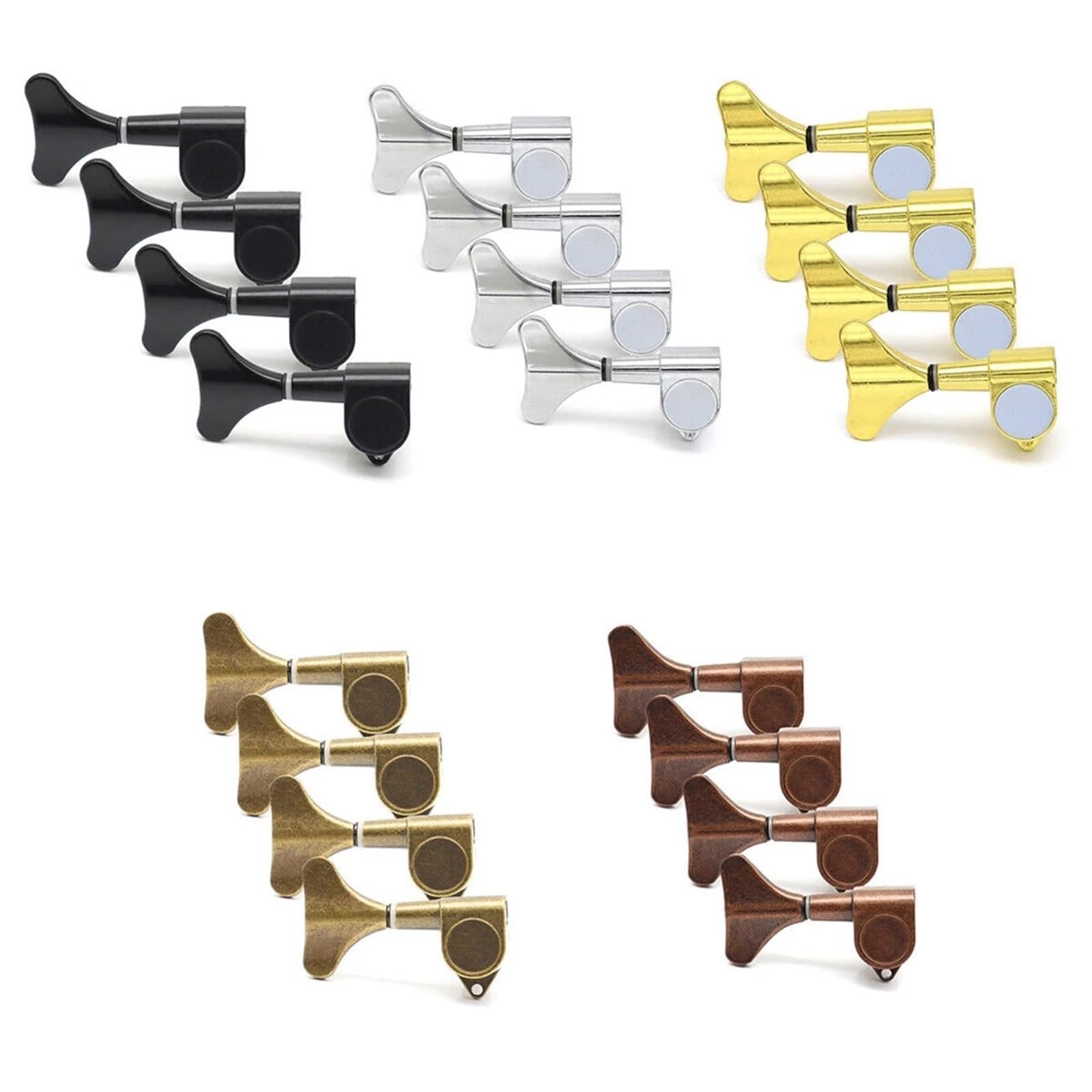 Premium 4-String Bass Guitar Tuners - 2L2R/4L/4R/3R1L Fish Tail Style Machine Heads with 5 Color Options (Bronze) - Perfect for Jazz, Rock & Studio Bass Players