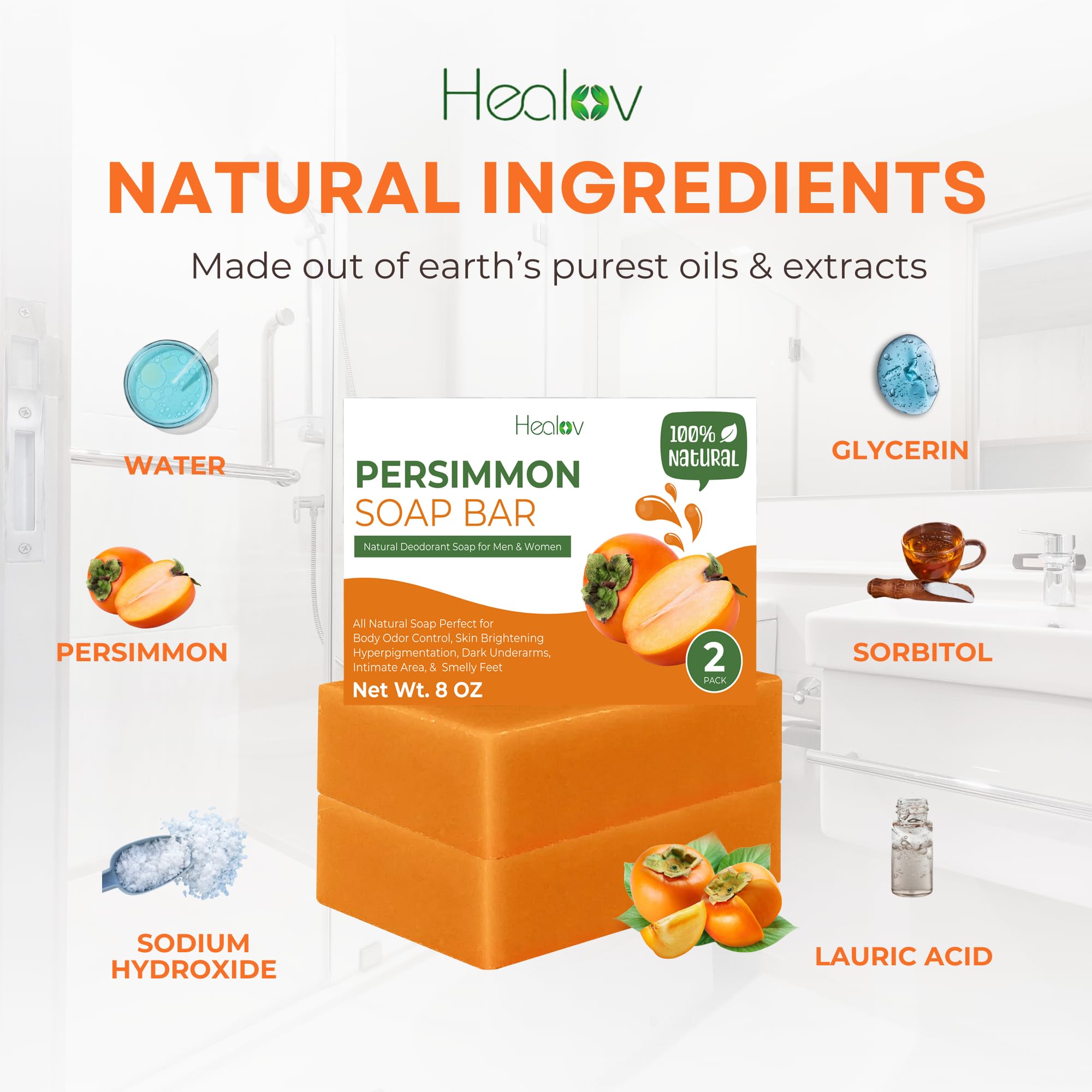 **Natural Persimmon Soap Bar for Body Odor Control – Purifying & Deodorizing Face & Body Wash – Brightens Skin & Reduces Hyperpigmentation – Gentle for Men & Women – Perfect for Gym, Travel & Daily Hygiene**