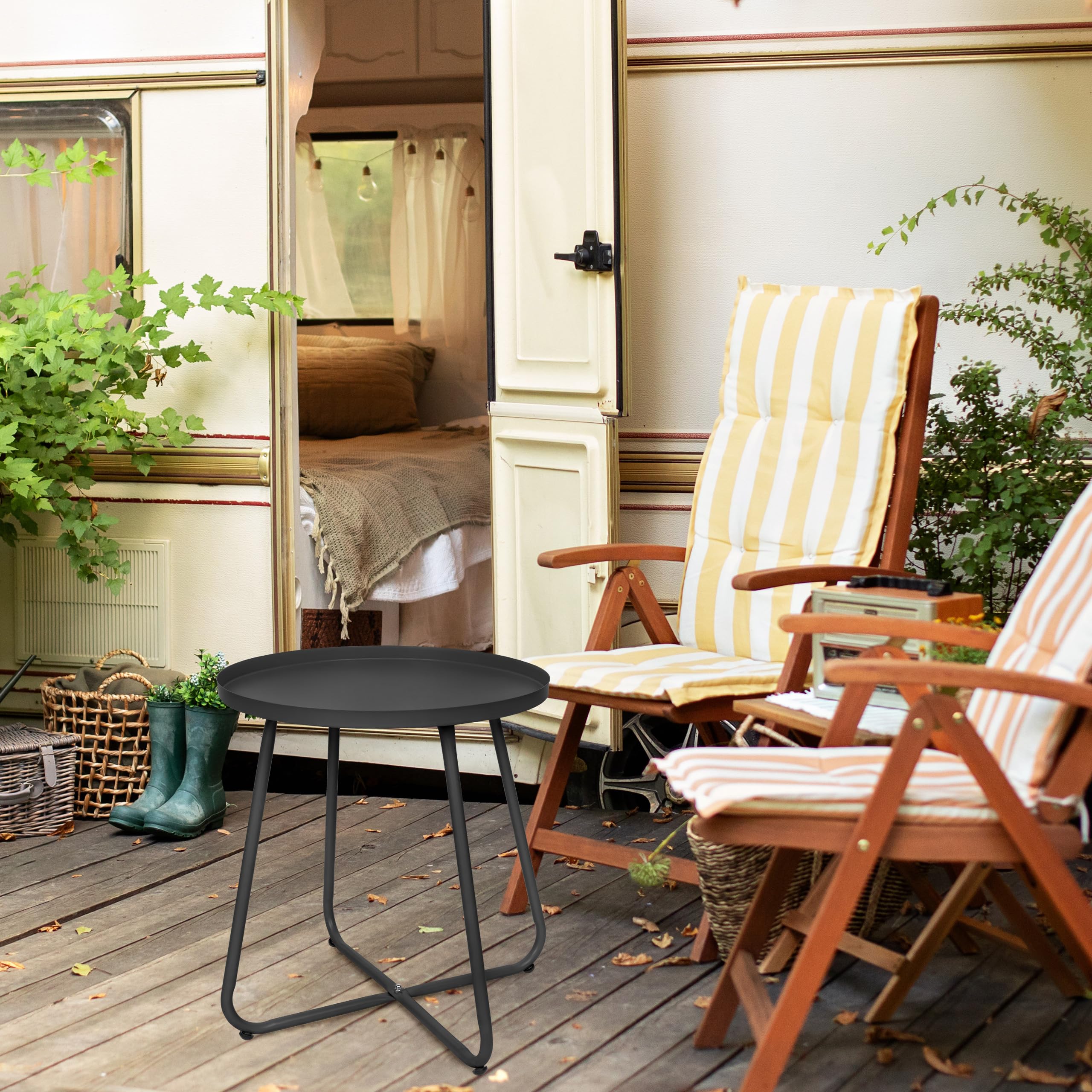 CODIN Set of 2 Weather-Resistant Metal Outdoor Side Tables - Small Round End Tables for Patio, Garden, Porch, Balcony, Yard & Lawn (Black) - Perfect for Outdoor Relaxation & Entertaining