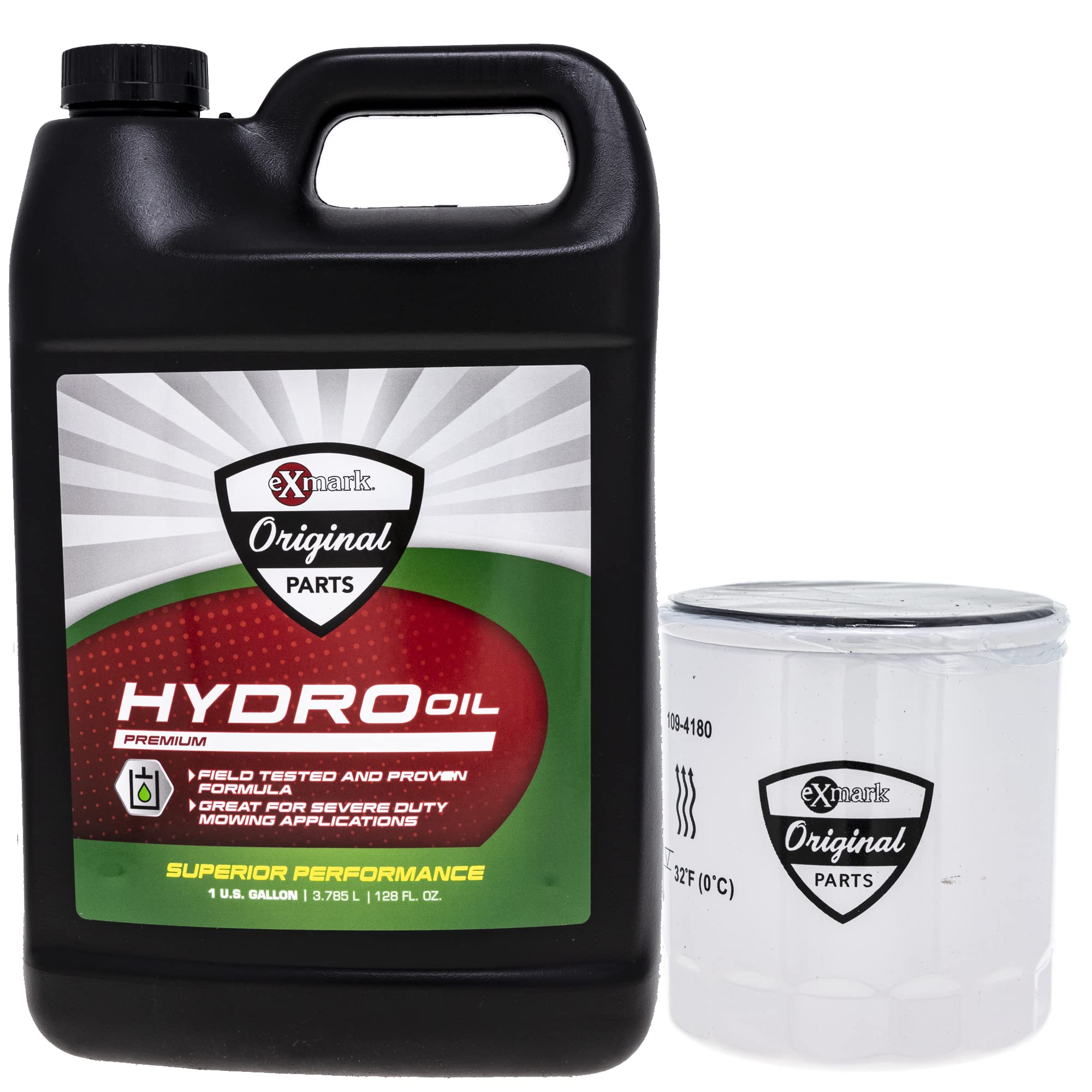 Exmark Hydraulic Oil 1 Gallon with 25 Micron Bi-Directional Filter Kit - Compatible with Lazer Z AS, E, S, X, Z Series (116-1218, 109-4180) - Ideal for Lawn Mower Hydraulic System Maintenance & Tractor Fluid Replacement