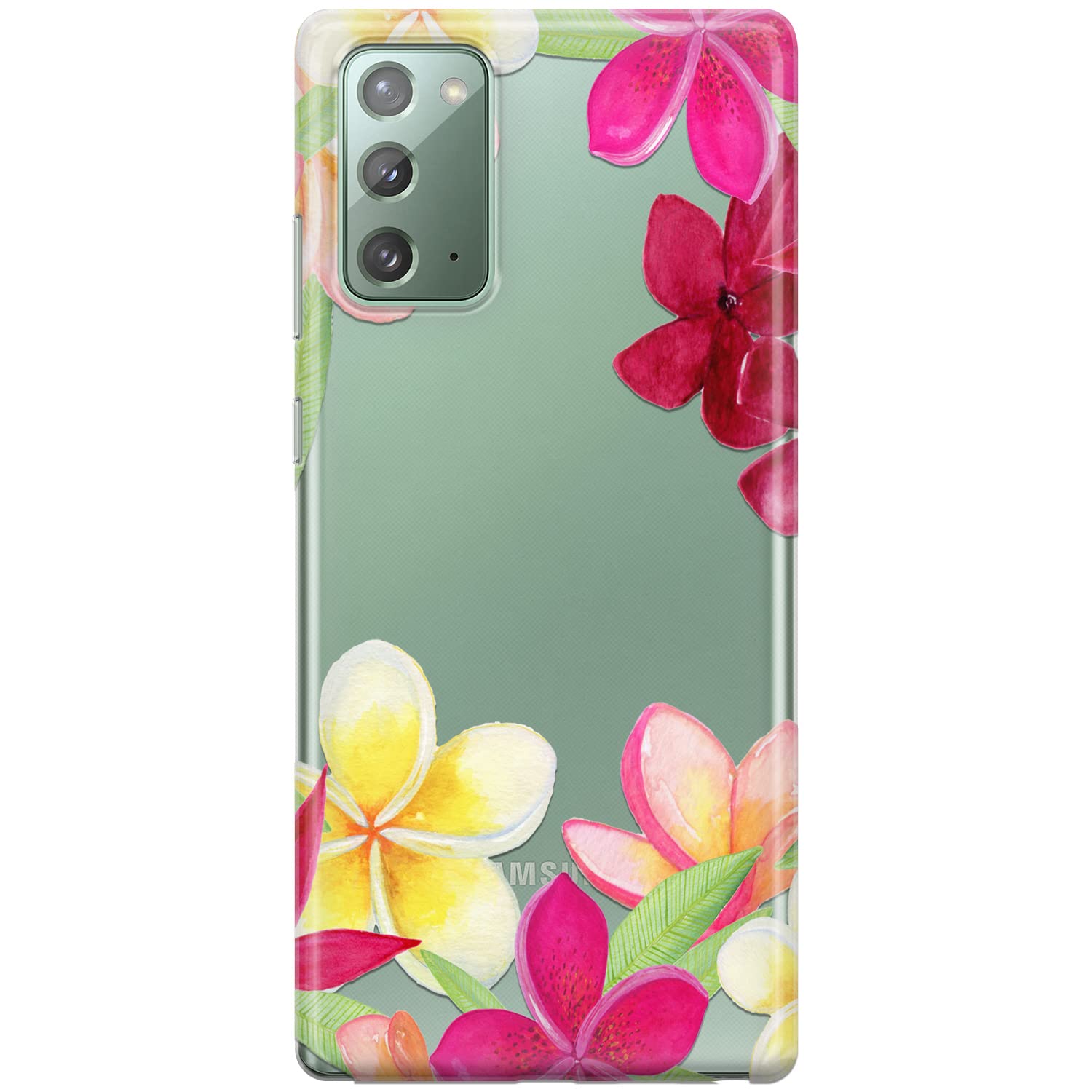Samsung Galaxy S24 S23 Ultra S22 Plus S21 FE 5G S20 Note 20 10 Phone Case - Clear Silicone TPU Protective Cover with Tropical Hawaiian Floral Plumeria Design | Shockproof & Flexible for Everyday Use, Travel & Outdoor Activities
