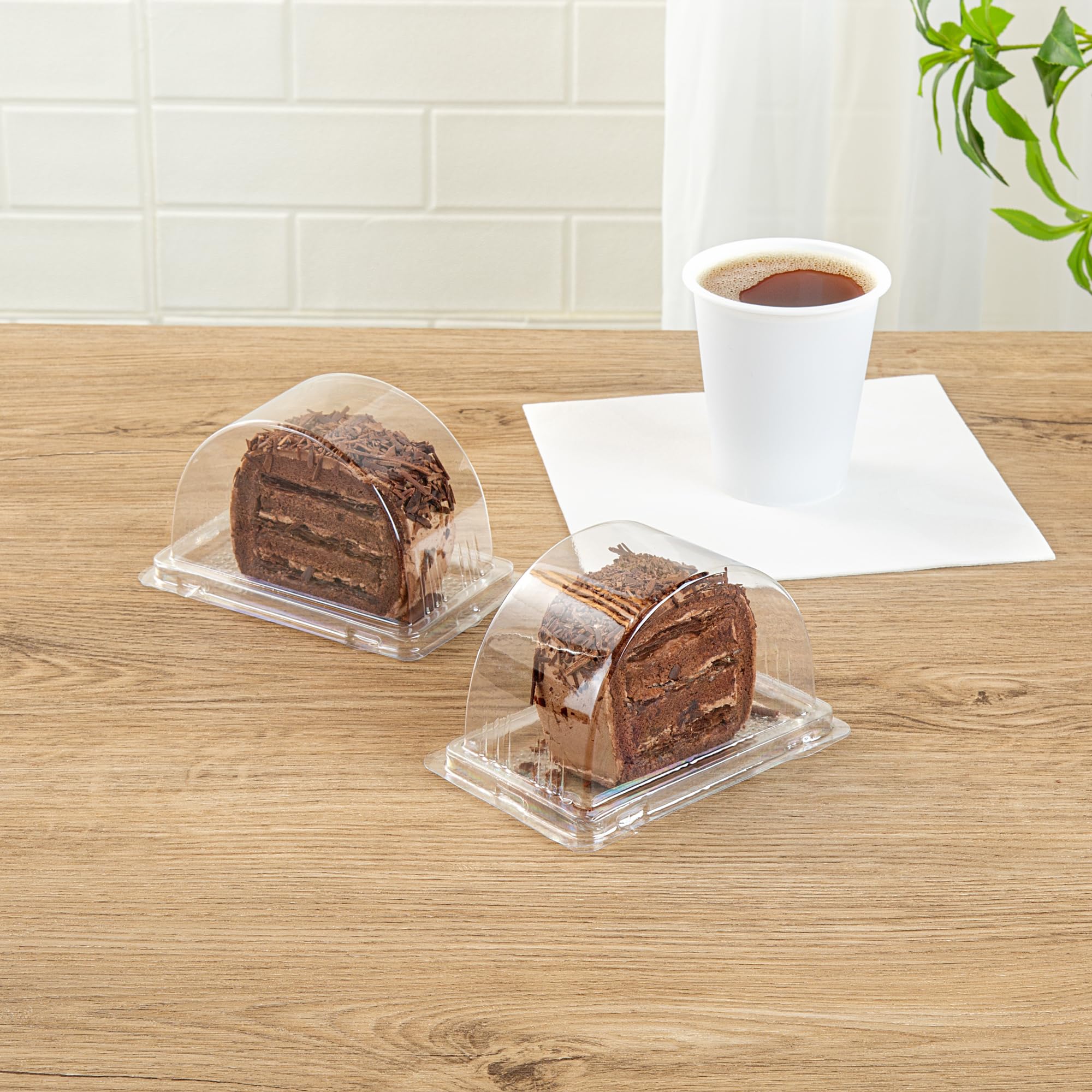 Thermo Tek 13oz Clear Plastic Roll Cake Boxes with Lids - 100 Pack Disposable Semicircle Dessert Containers for Swiss Rolls, Pumpkin Rolls, Cake Slices, Pie & Pastries | Perfect for Bakeries, Cafes, Catering & Home Baking