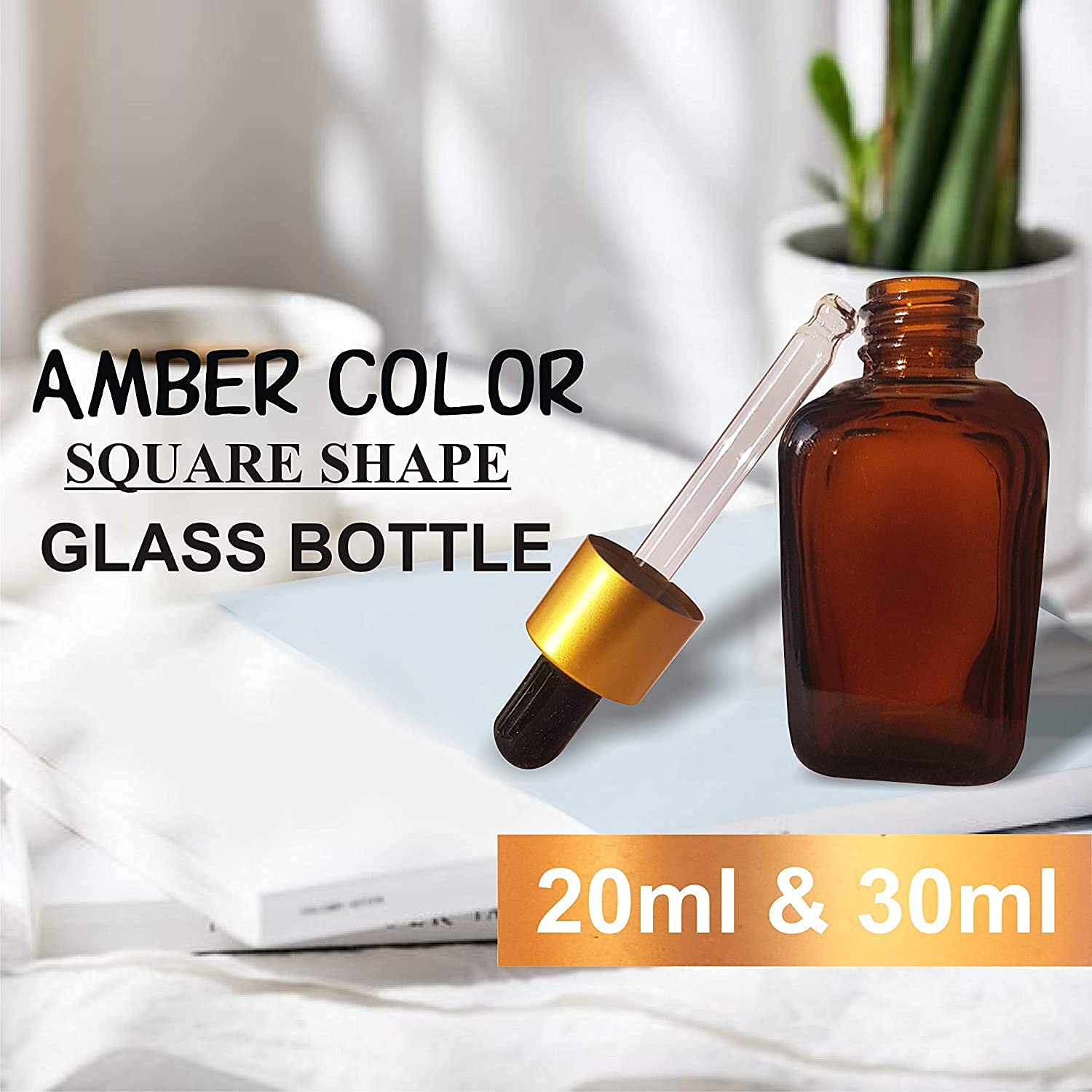 Zenvista MARKSCLEAR 30ml Square Amber Glass Dropper Bottle with Gold Plating - Essential Oil Bottles, Perfume Containers, DIY Skin Care Serum Dispensers - Pack of 5 for Home Spa, Aromatherapy & Gift Packaging