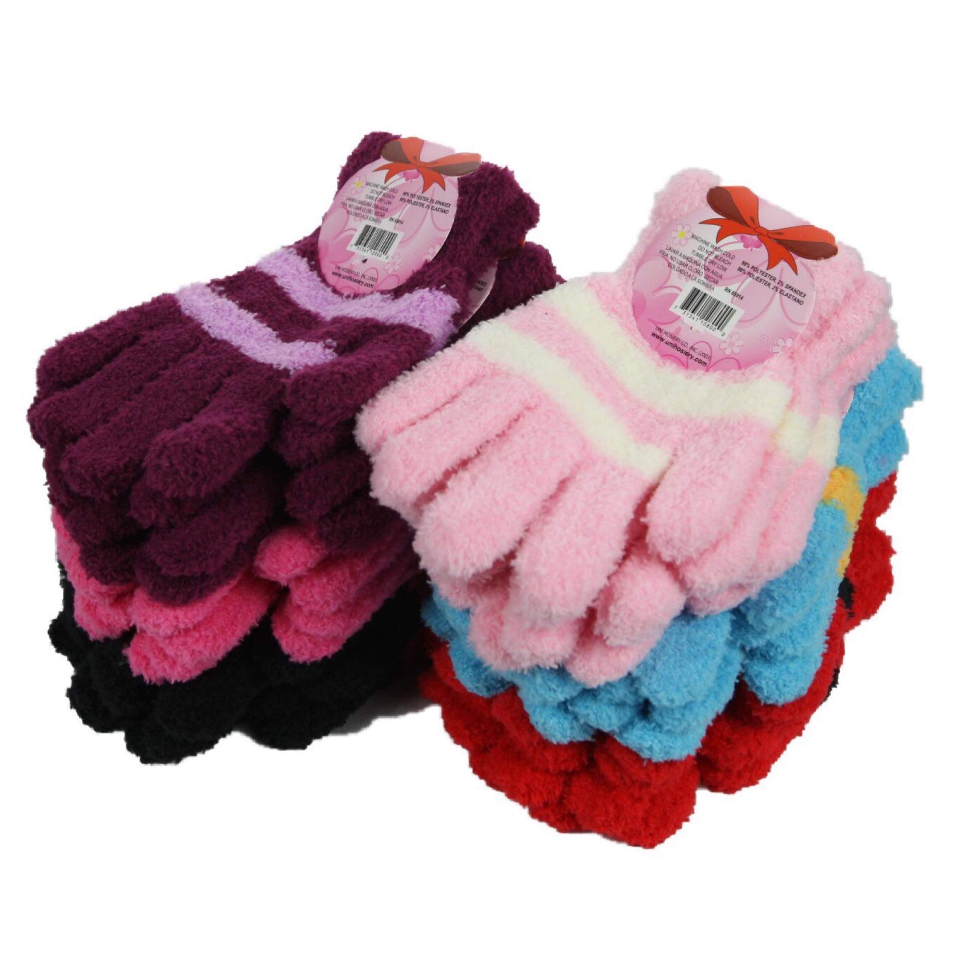 Women's Fuzzy Warm Winter Knit Gloves - Magic Thermal Puffy Stripe Fashion Mittens for Cold Weather | One Size Fits Most | Perfect for Snowboarding, Skiing & Outdoor Activities
