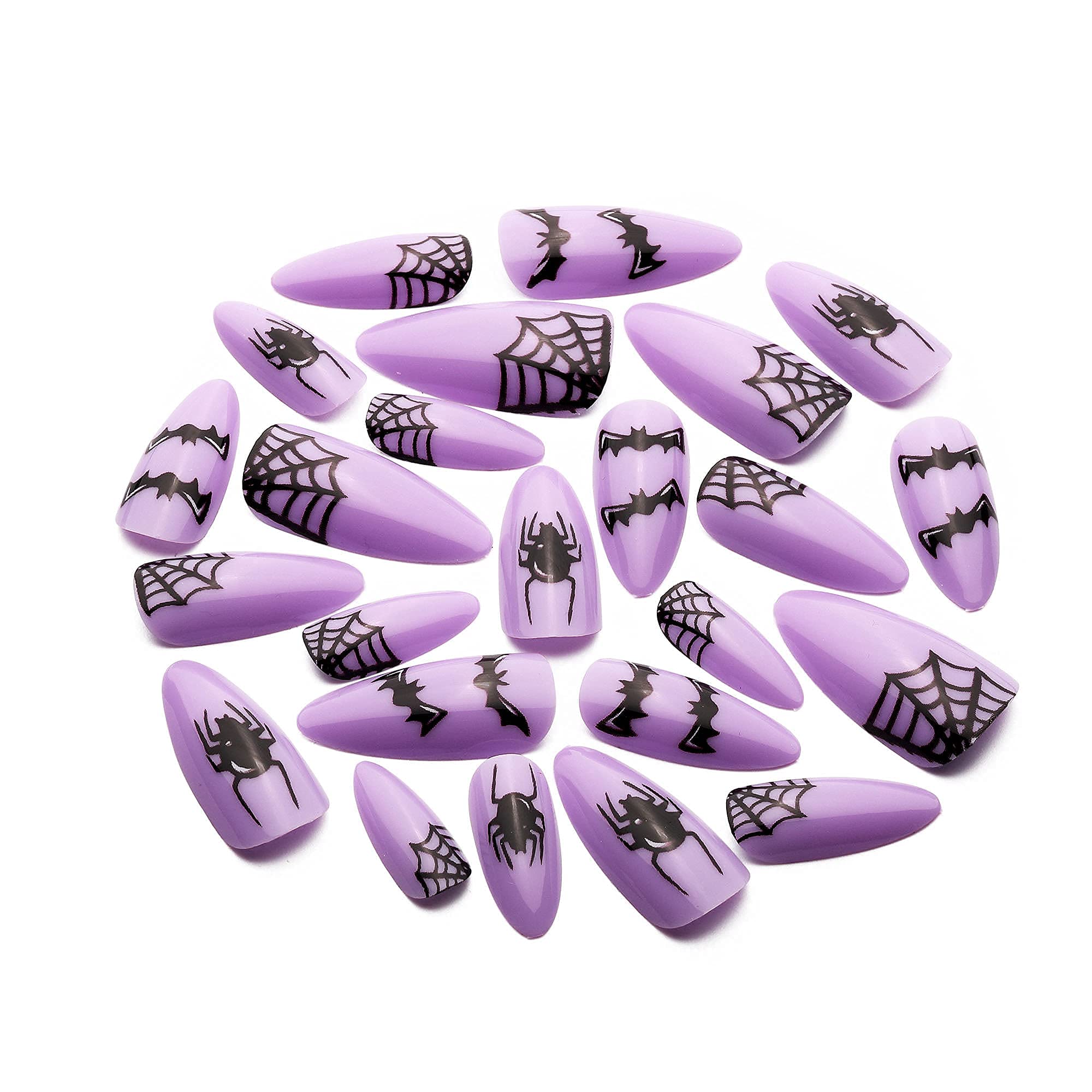 Aethland Halloween Coffin Fake Nails - 24pcs Medium Length Full Cover Artificial Nails | Spooky Spider Design for Nail Art, DIY, Salon | Includes 2g Glue | Perfect for Women's Halloween Party, Cosplay & Gothic Nail Styles