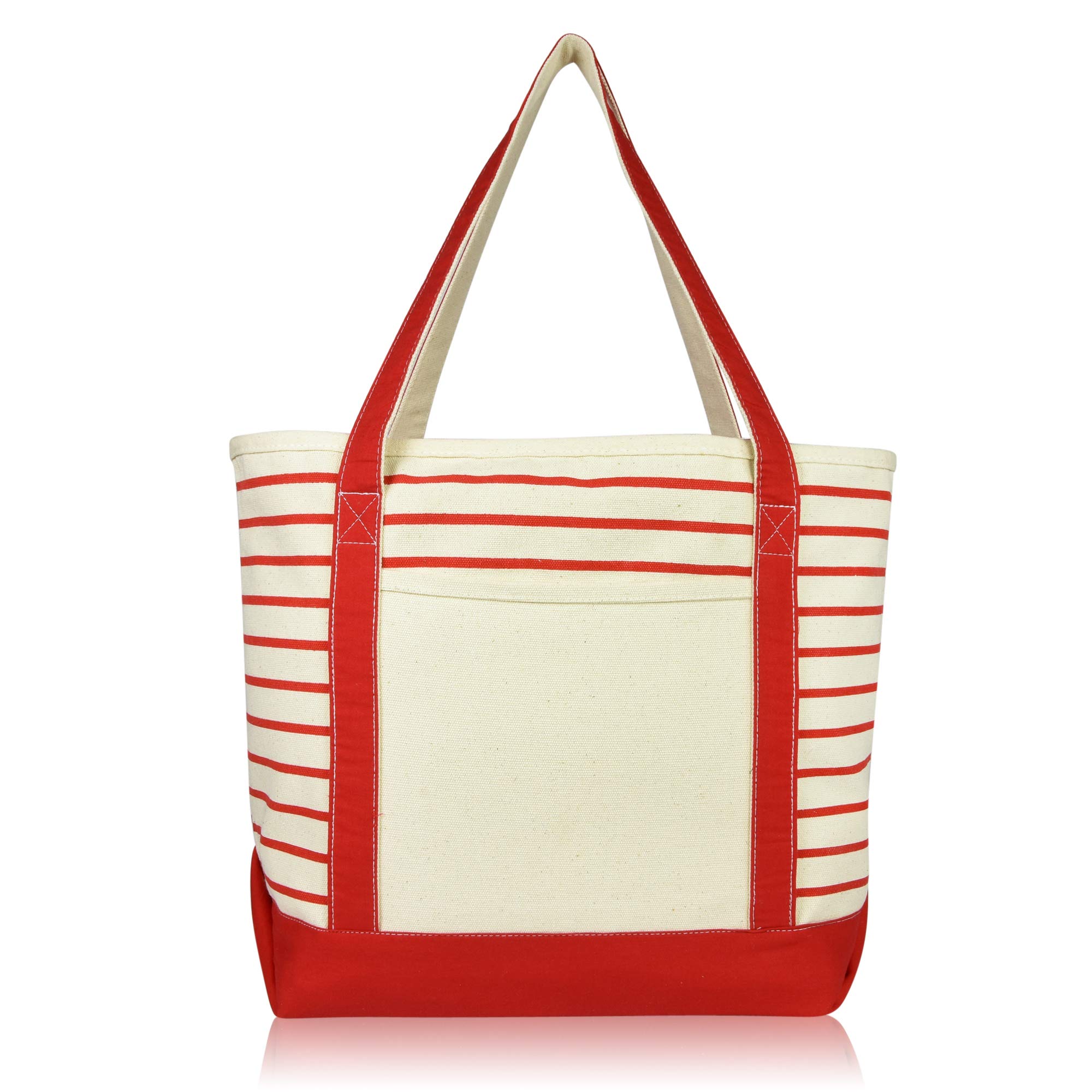 DALIX Medium Stripe Tote Bag - Red Cotton Canvas Shoulder Bag for Women | Stylish & Durable Handbag for Work, Travel & Shopping