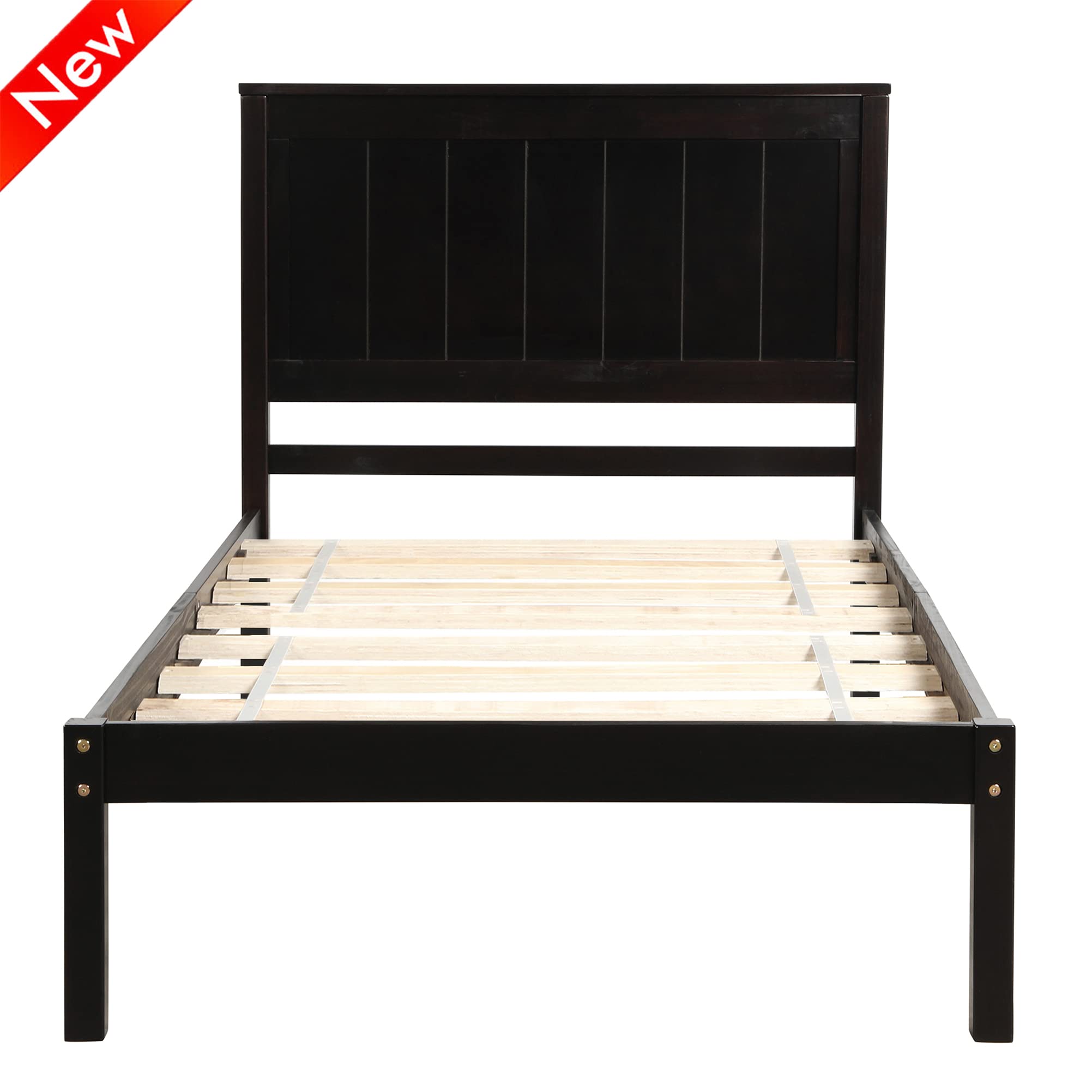 Premium Solid Wood Platform Bed Frame with Headboard - Sturdy Thick Slat Support, Easy Assembly, No Box Spring Needed (Espresso, Twin) - Perfect for Small Bedrooms, Guest Rooms & Dormitories