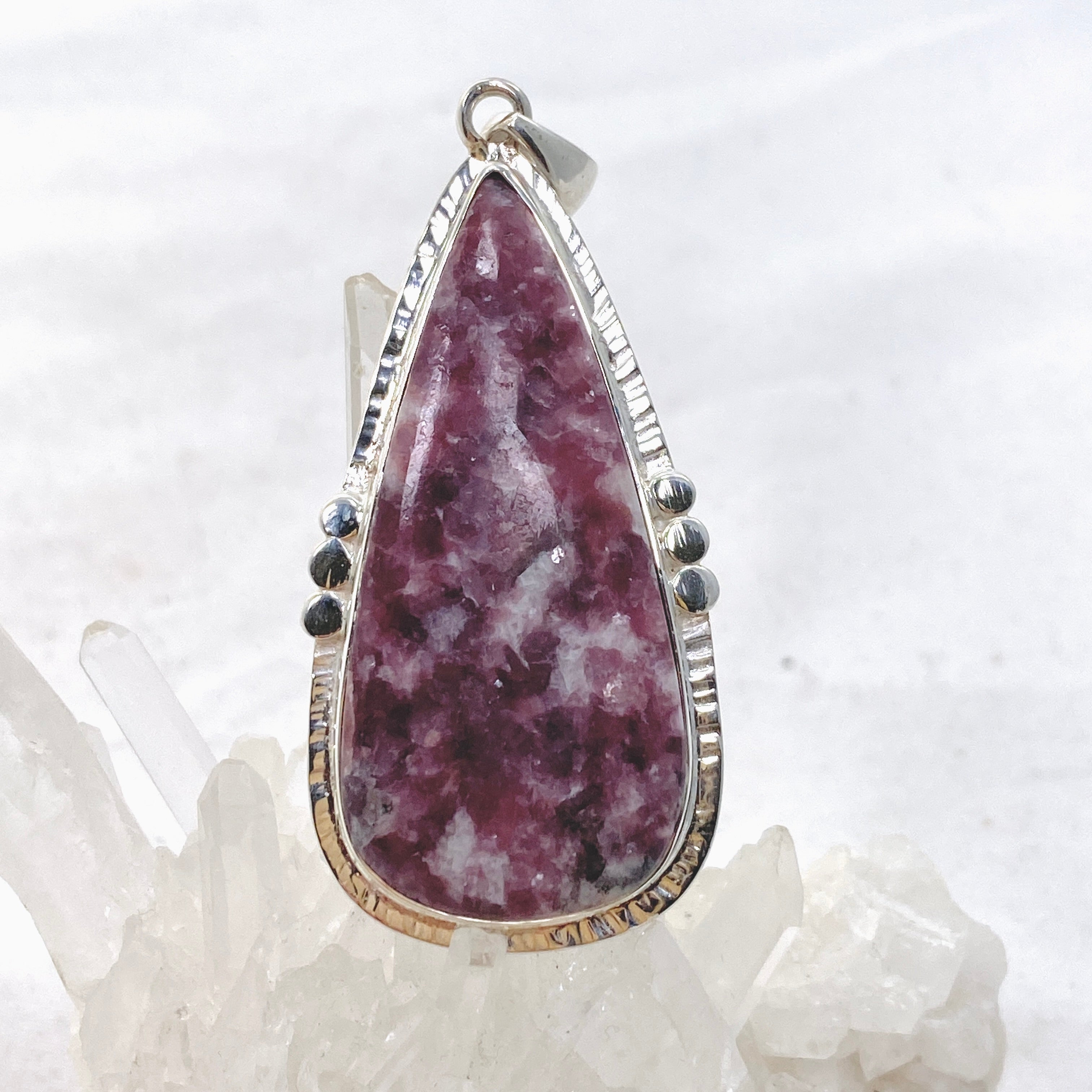 Lepidolite Teardrop Cabochon Pendant in Sterling Silver Setting - KPGJ4612 | Healing Crystal Jewelry for Stress Relief & Meditation | Perfect for Spiritual Gifts & Energy Balancing