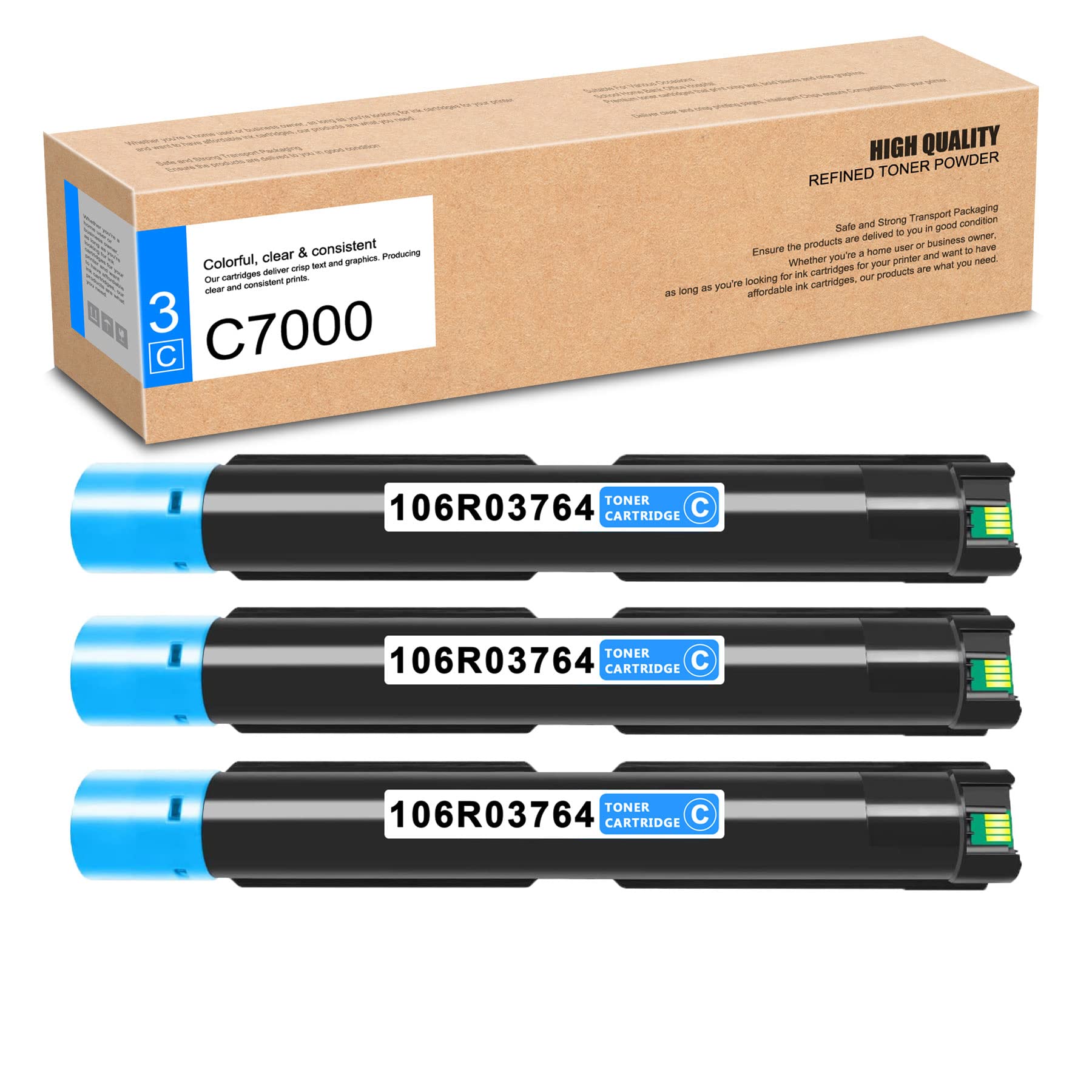 EAXIUCE 3-Pack Cyan Toner Cartridge (106R03764) - Compatible with Xerox VersaLink C7000, C7000/DN, C7000/N Printers - High Yield 3,600 Pages - Perfect for Office Printing, Business Documents & High-Volume Color Printing Needs