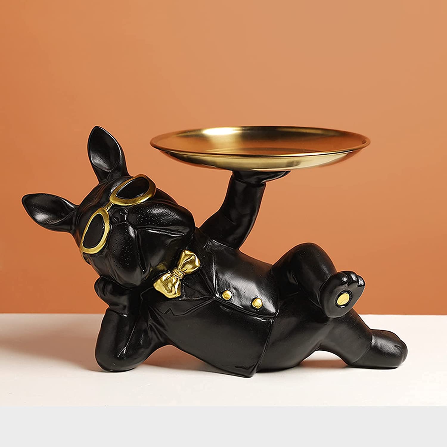 French Bulldog Resin Statue - Black Dog Figurine for Home Decor, Key Tray, Snack Holder | Desktop Decoration for Living Room, Office & Gift Giving