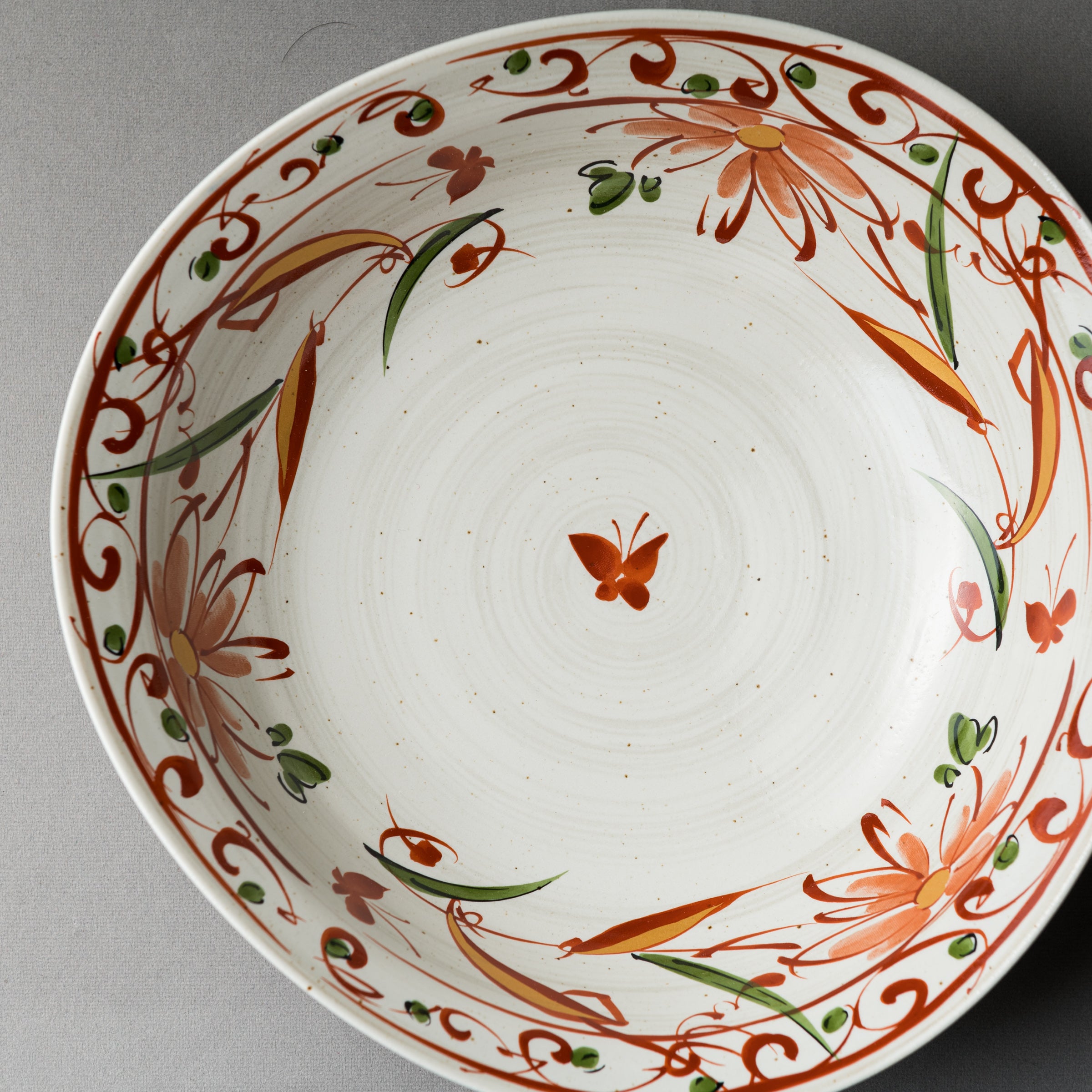 Red Butterflies 3 Feet Large Bowl - 25 cm Ceramic Serving Bowl for Salads, Pasta, and Party Dishes