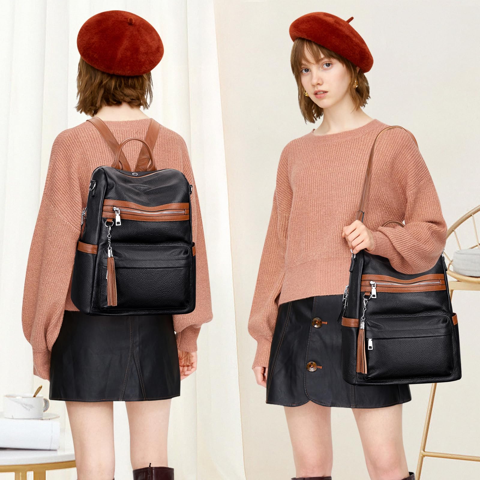 ALTOSY Genuine Leather Backpack for Women - Convertible Shoulder Bag & Crossbody Purse - Large Soft Leather Daypack - Elegant Casual Style - Perfect for Work, Travel & Everyday Use