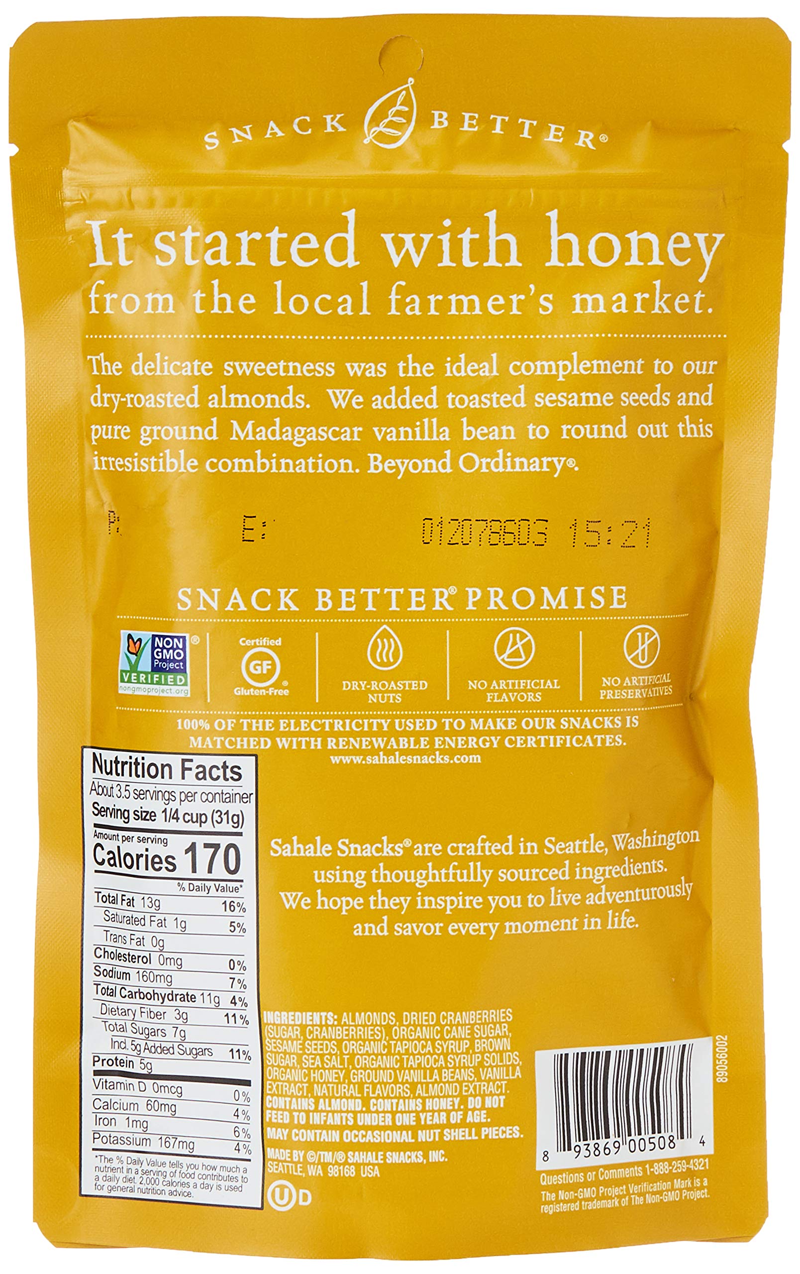Sahale Snacks Honey Glazed Almonds Mix, 4 oz Resealable Pouch – All Natural Nut Snacks, No Artificial Flavors, Preservatives or Colors, Gluten-Free – Perfect for Hiking, Office Snacks & Healthy On-the-Go Treats