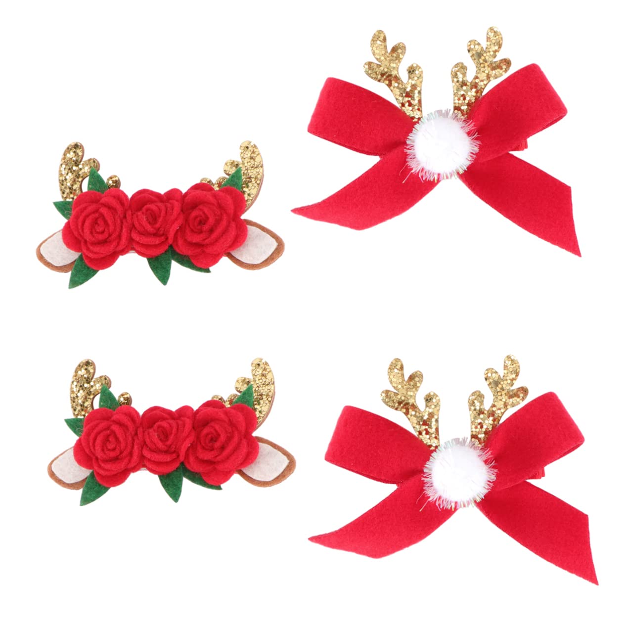 FOMIYES 4pcs Christmas Hair Clips Set - Floral Headbands & Antler Hairpins for Women & Girls - Festive Red Hair Accessories for Holiday Parties & Family Gatherings