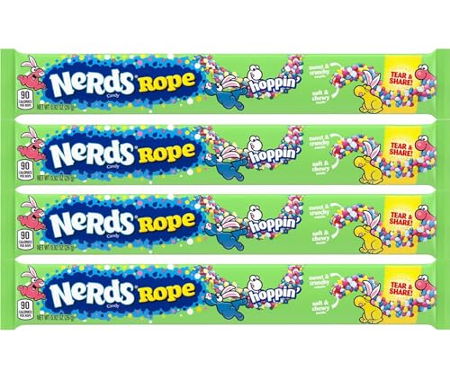 Nerds Rope Easter Candy - 0.92 oz, 4 Pack - Individually Wrapped Gummy Candy - Crunchy & Chewy Treat for Easter Baskets, Egg Hunts, Party Favors, and Stocking Stuffers